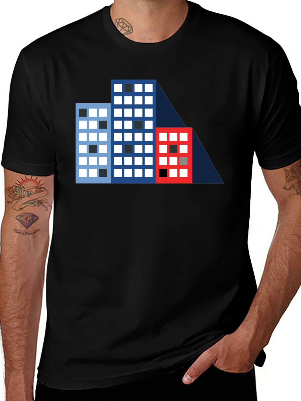 Geometric Building T-Shirt - Modern Cityscape Tee