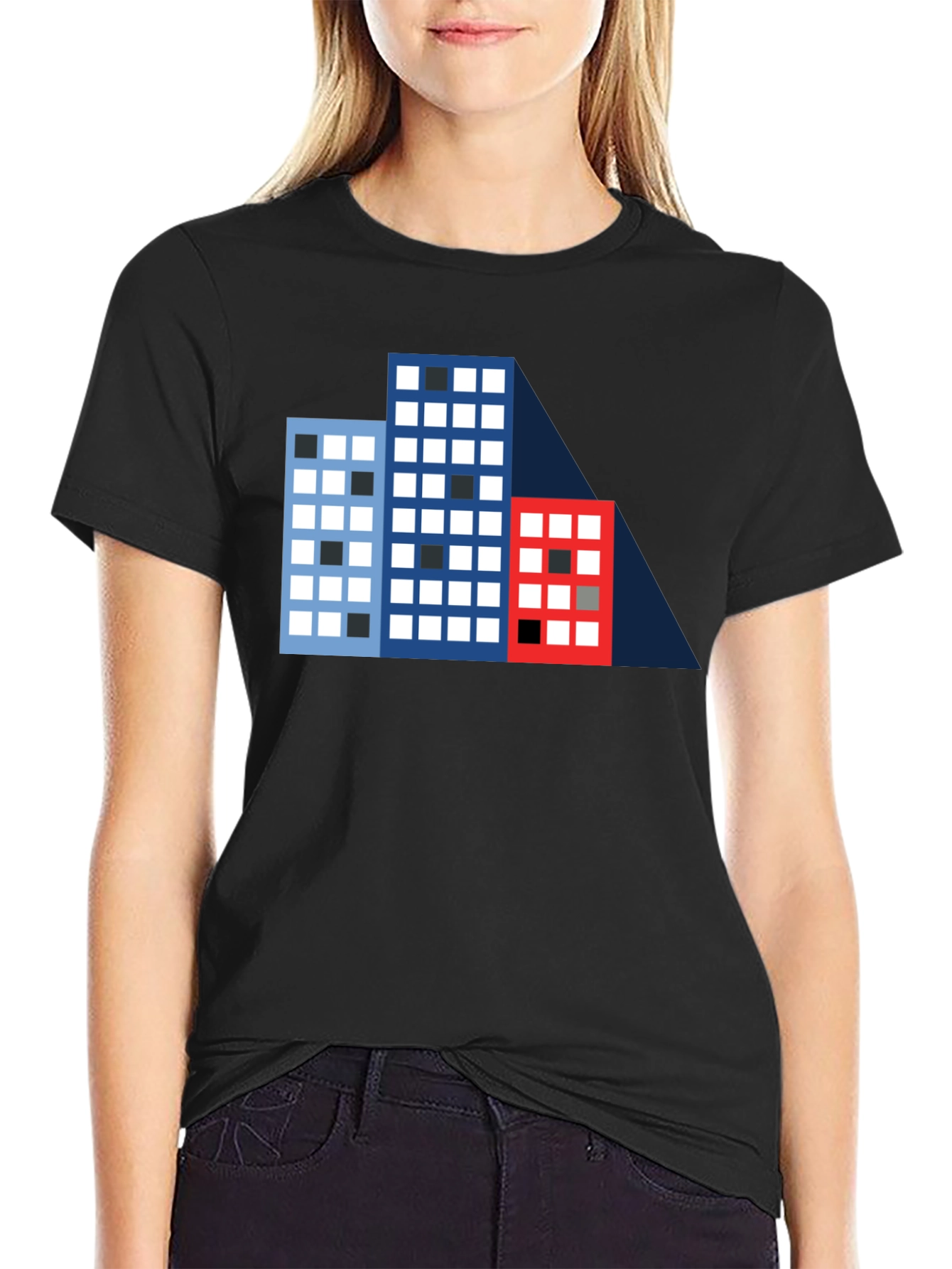 Geometric Building T-Shirt - Modern Cityscape Tee