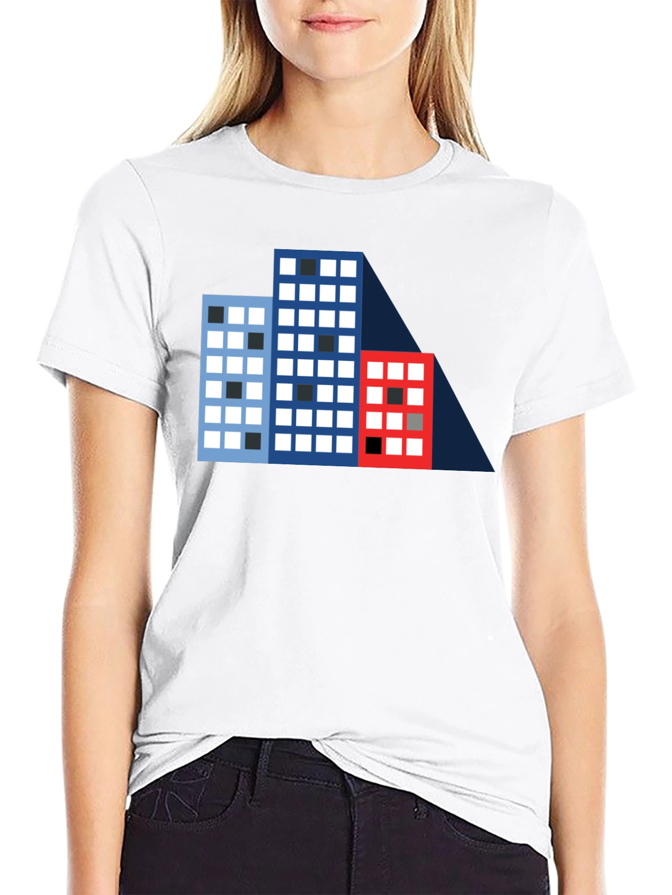 Geometric Building T-Shirt - Modern Cityscape Tee