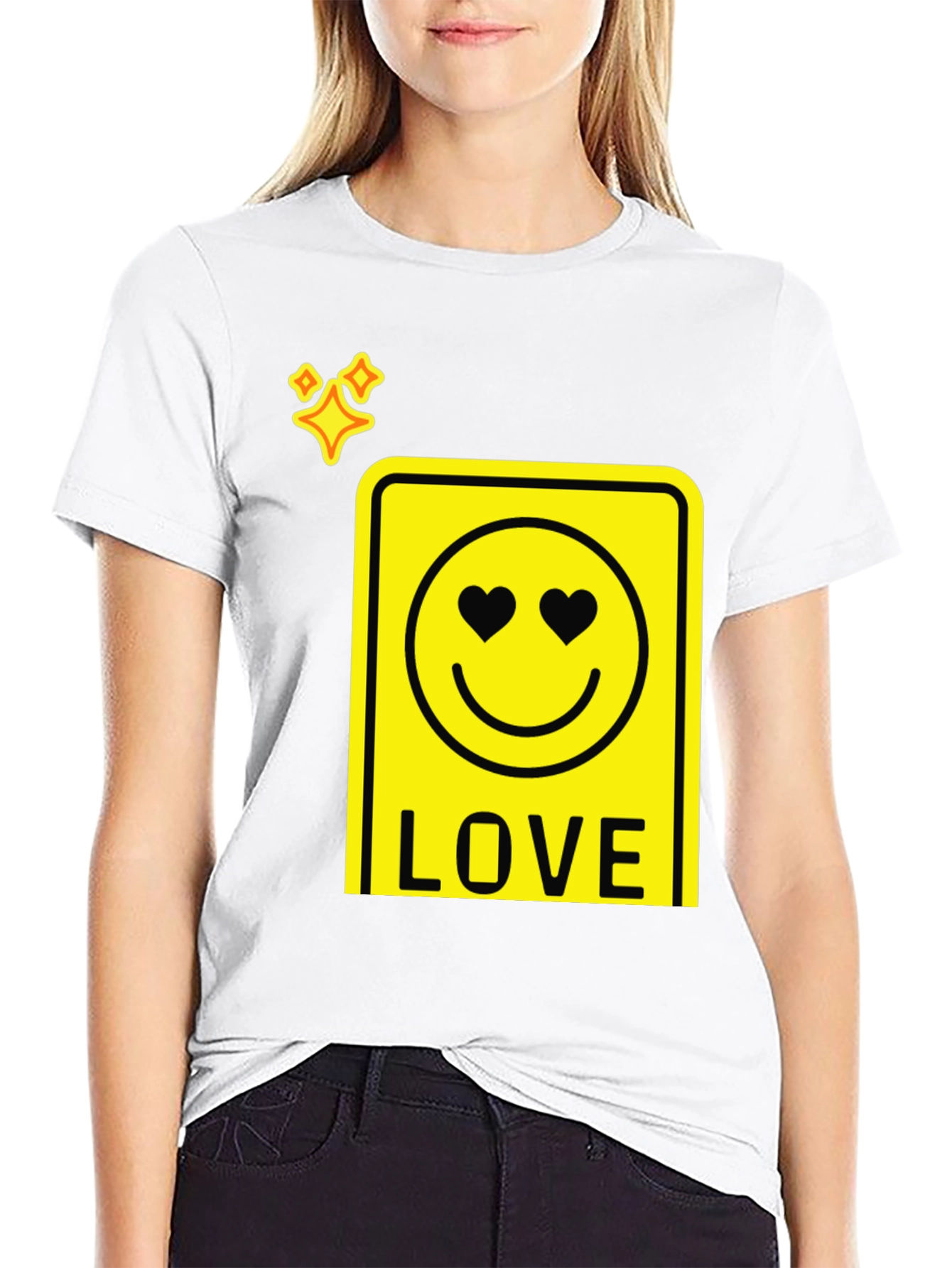 Love Smiley Face Graphic T-Shirt - Black