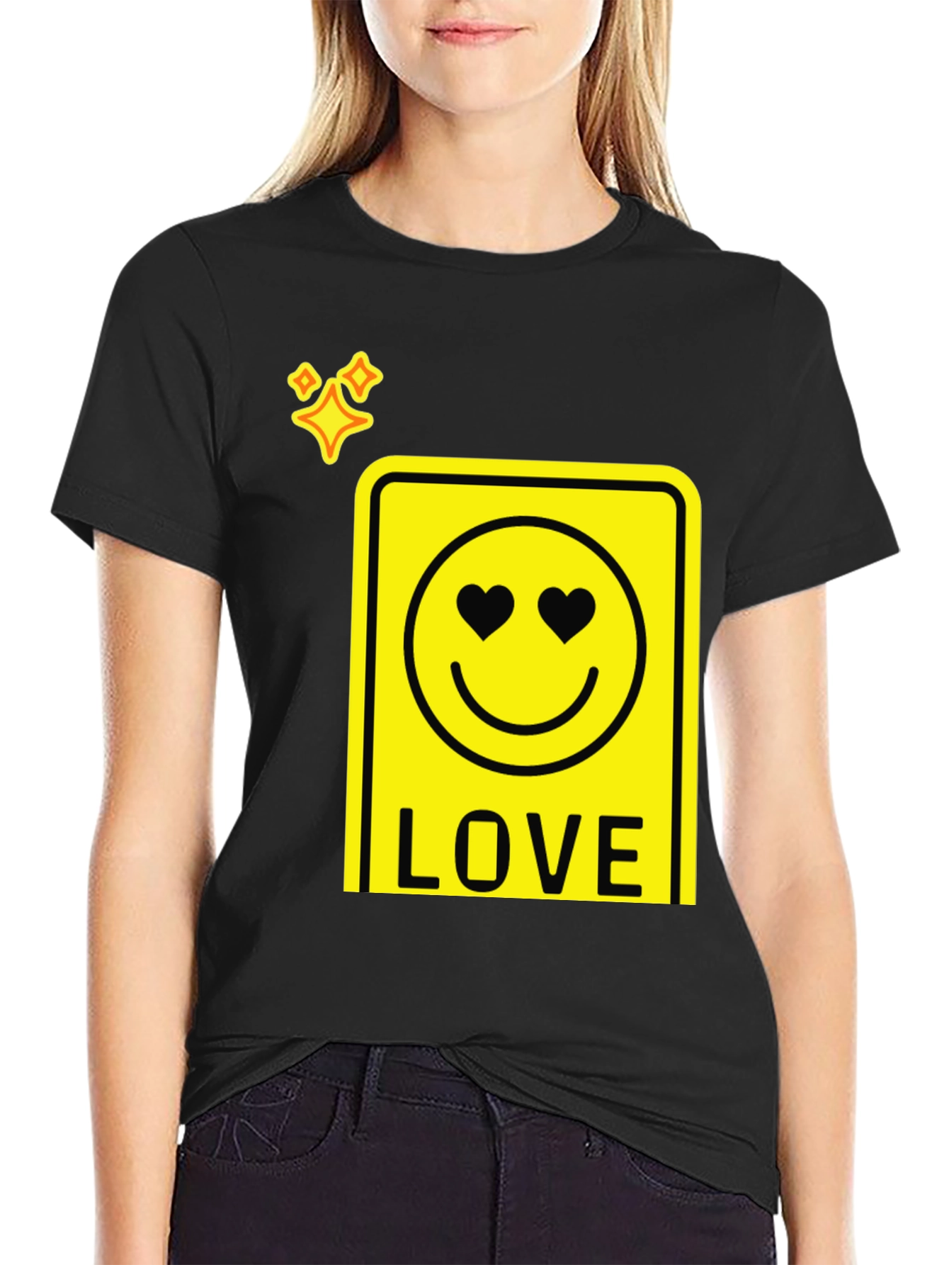 Love Smiley Face Graphic T-Shirt - Black