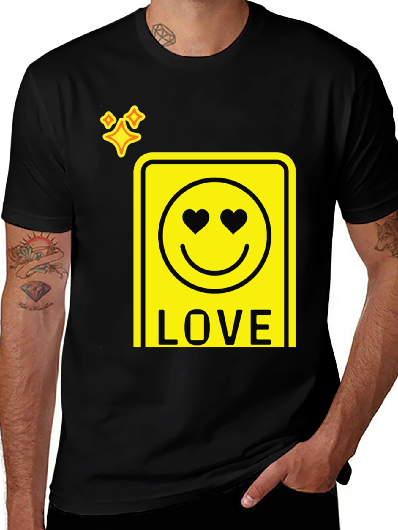Love Smiley Face Graphic T-Shirt - Black