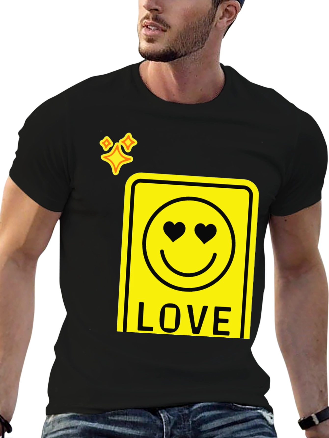 Love Smiley Face Graphic T-Shirt - Black