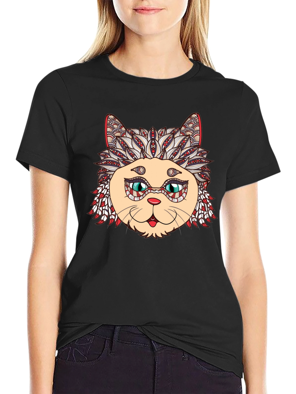 Black Cat Mandala Graphic Tee