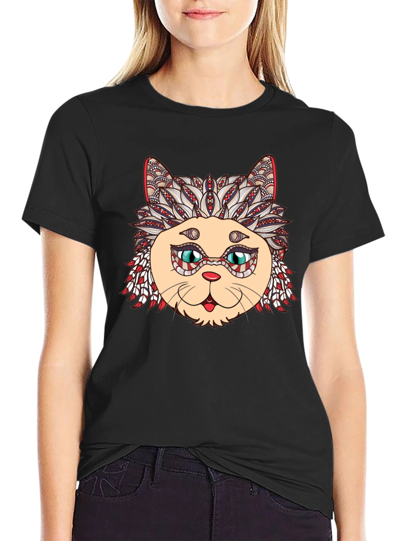 Black Cat Mandala Graphic Tee