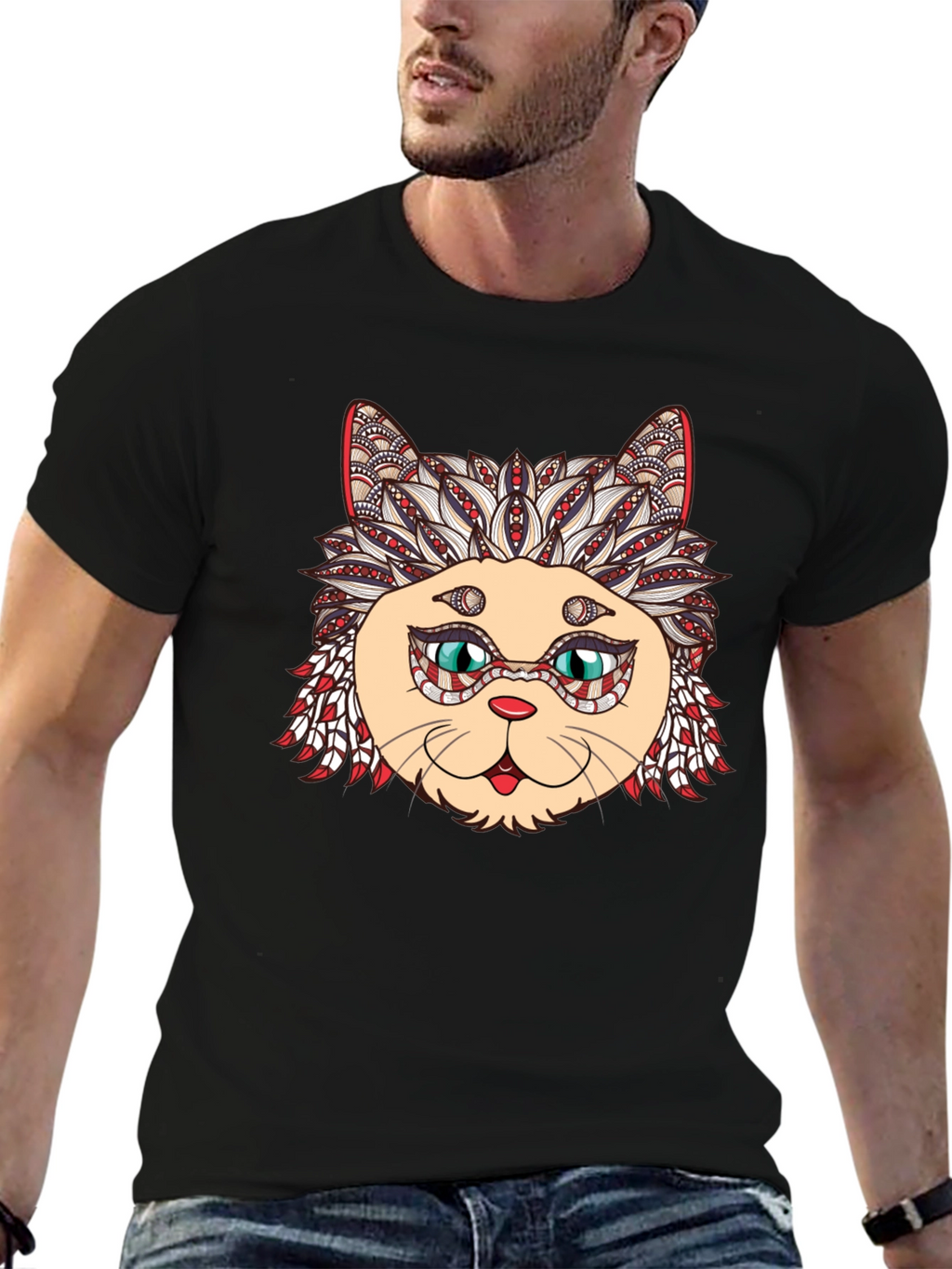 Black Cat Mandala Graphic Tee