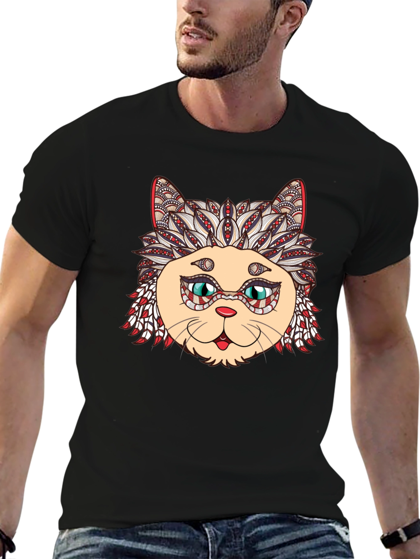 Black Cat Mandala Graphic Tee