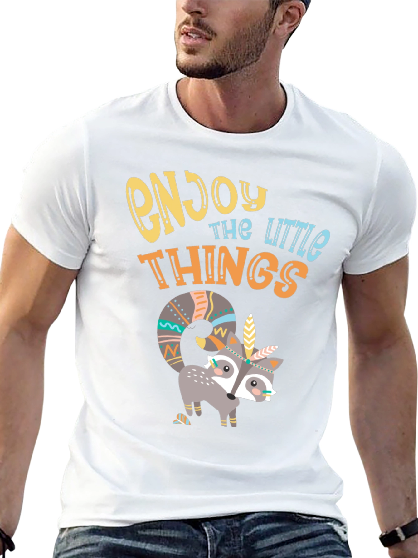 Enjoy the Little Things T-Shirt - Cute Raccoon Design