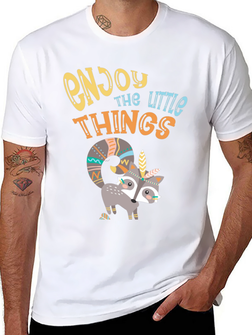 Enjoy the Little Things T-Shirt - Cute Raccoon Design