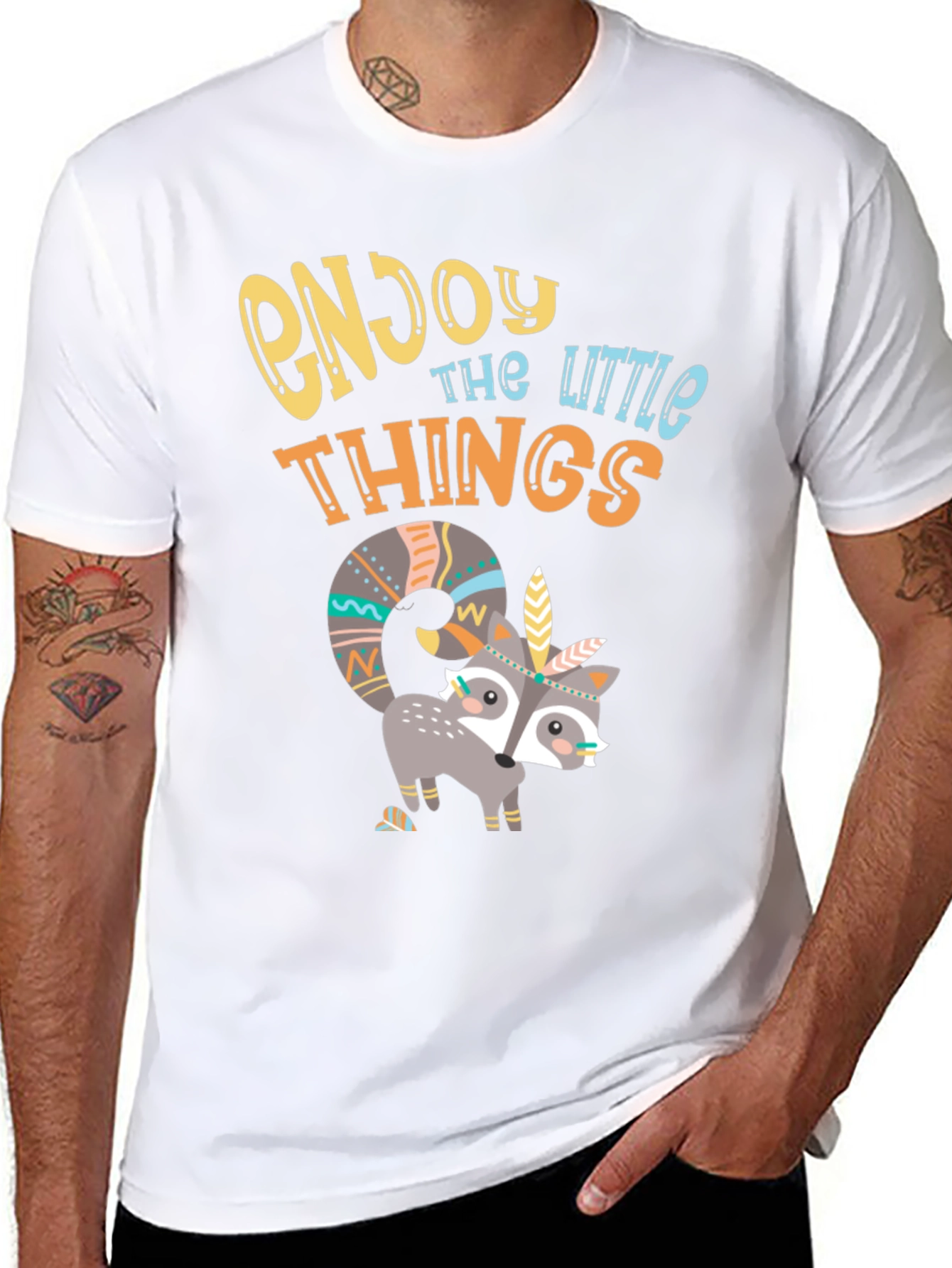 Enjoy the Little Things T-Shirt - Cute Raccoon Design