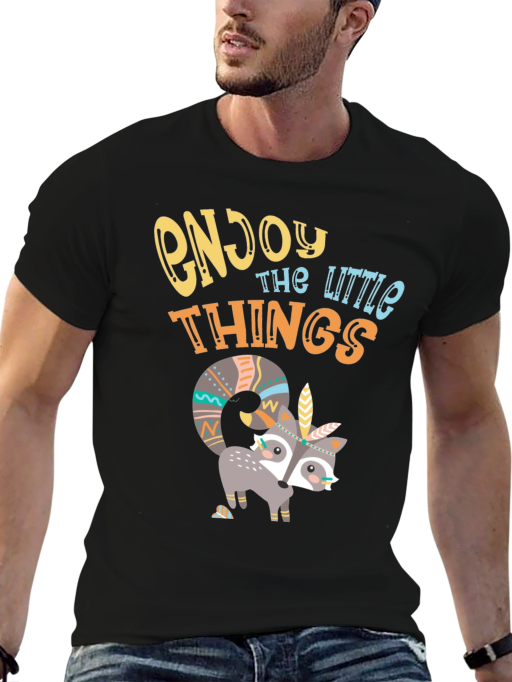 Enjoy the Little Things T-Shirt - Cute Raccoon Design