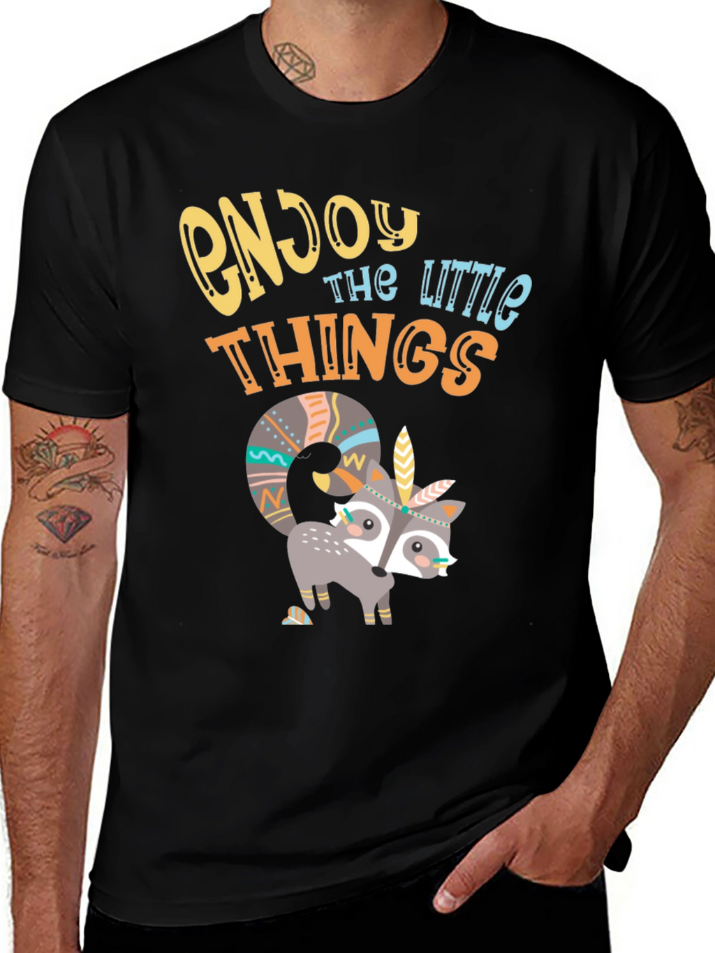 Enjoy the Little Things T-Shirt - Cute Raccoon Design