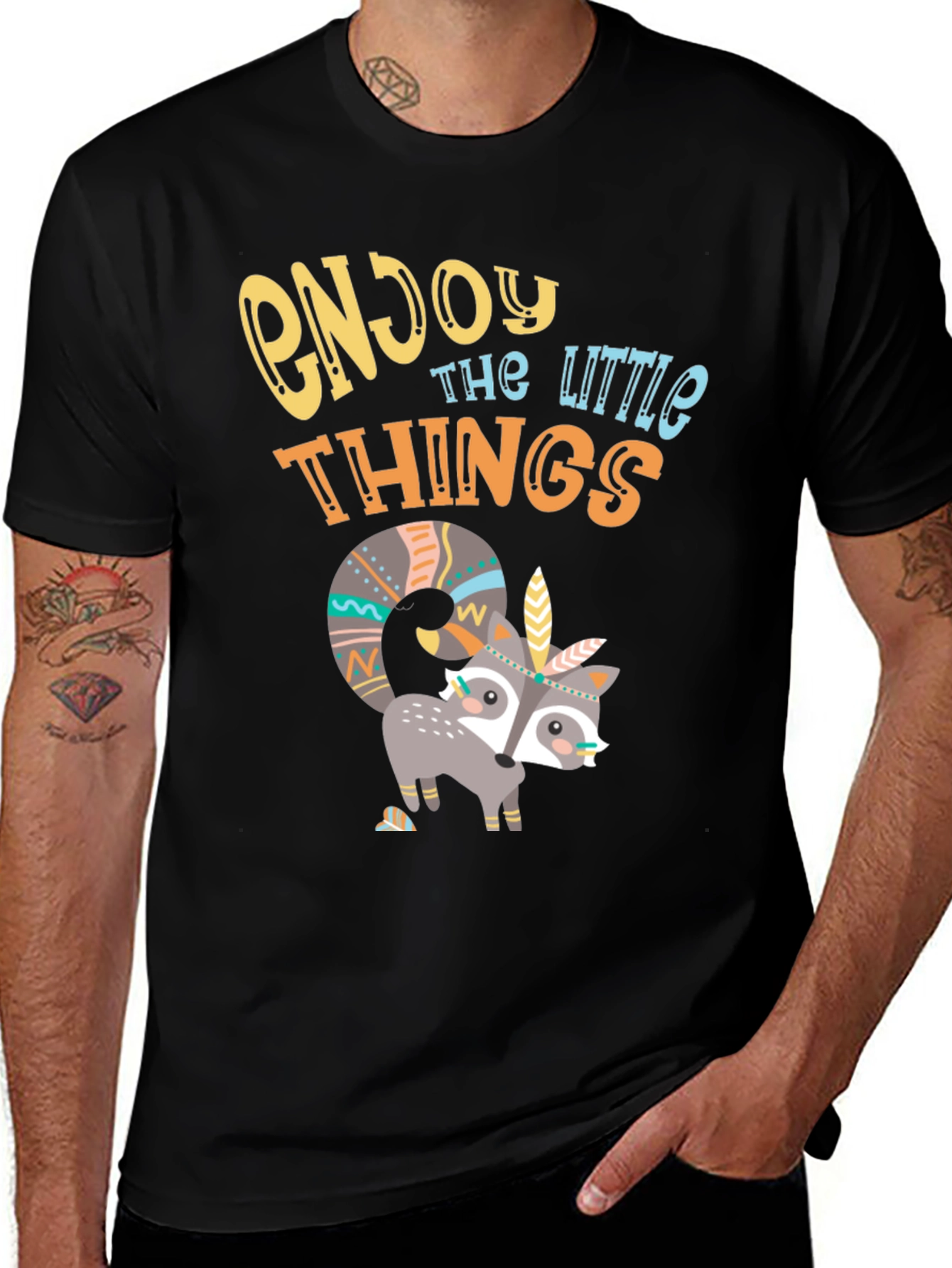 Enjoy the Little Things T-Shirt - Cute Raccoon Design
