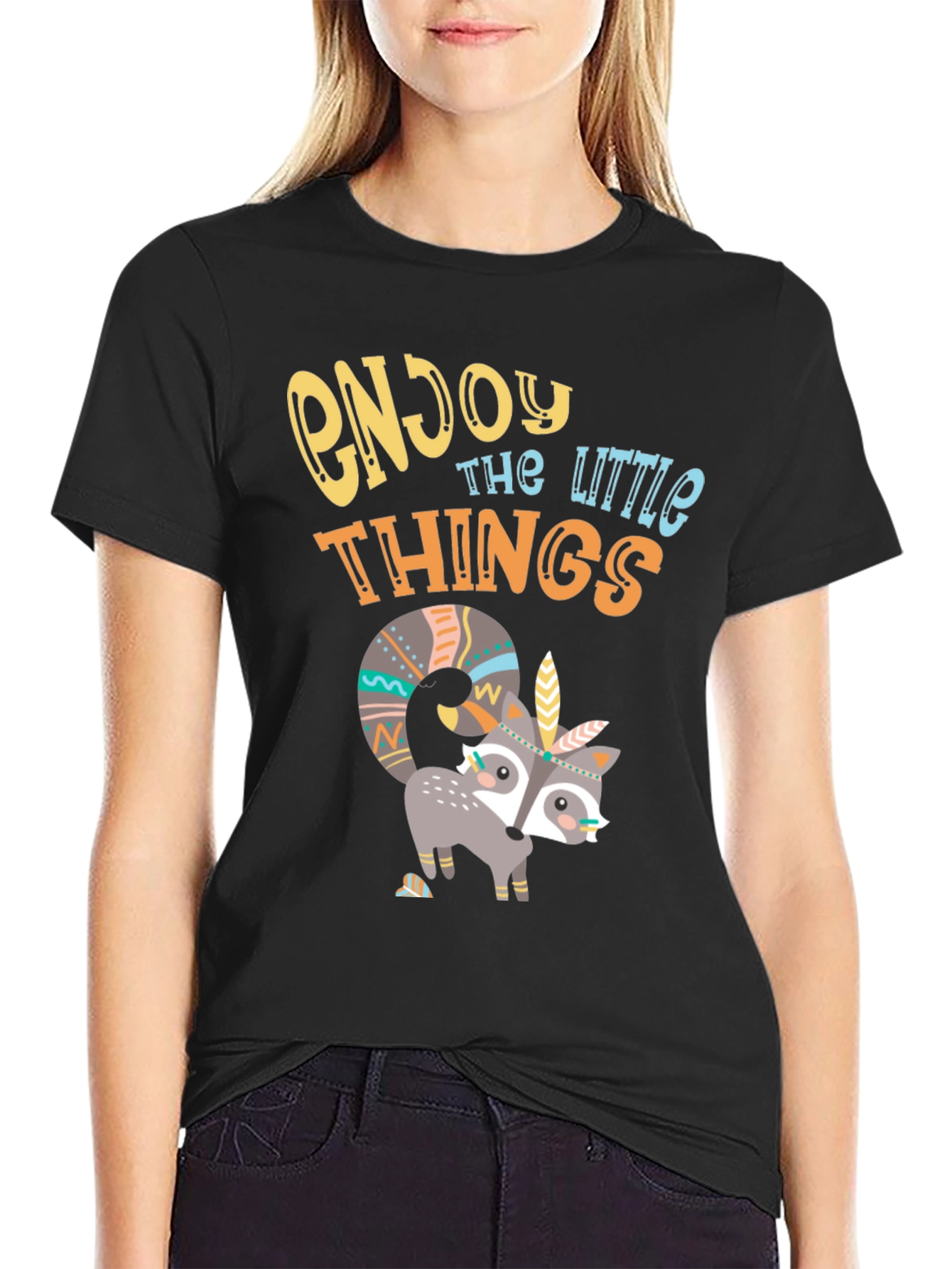 Enjoy the Little Things T-Shirt - Cute Raccoon Design