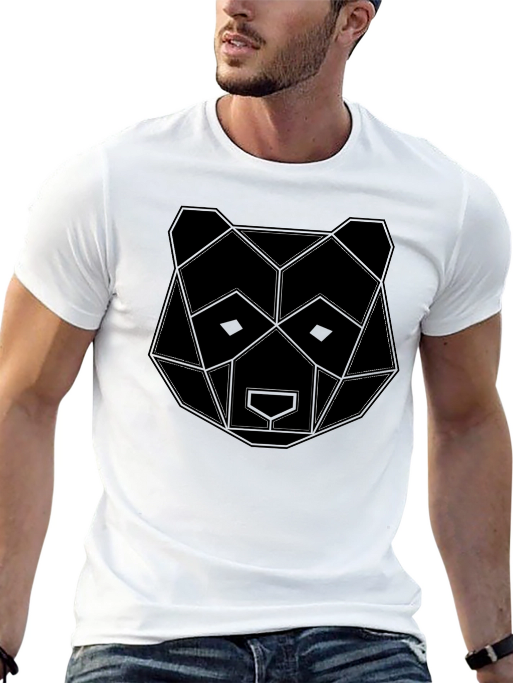Geometric Bear Graphic Black T-Shirt