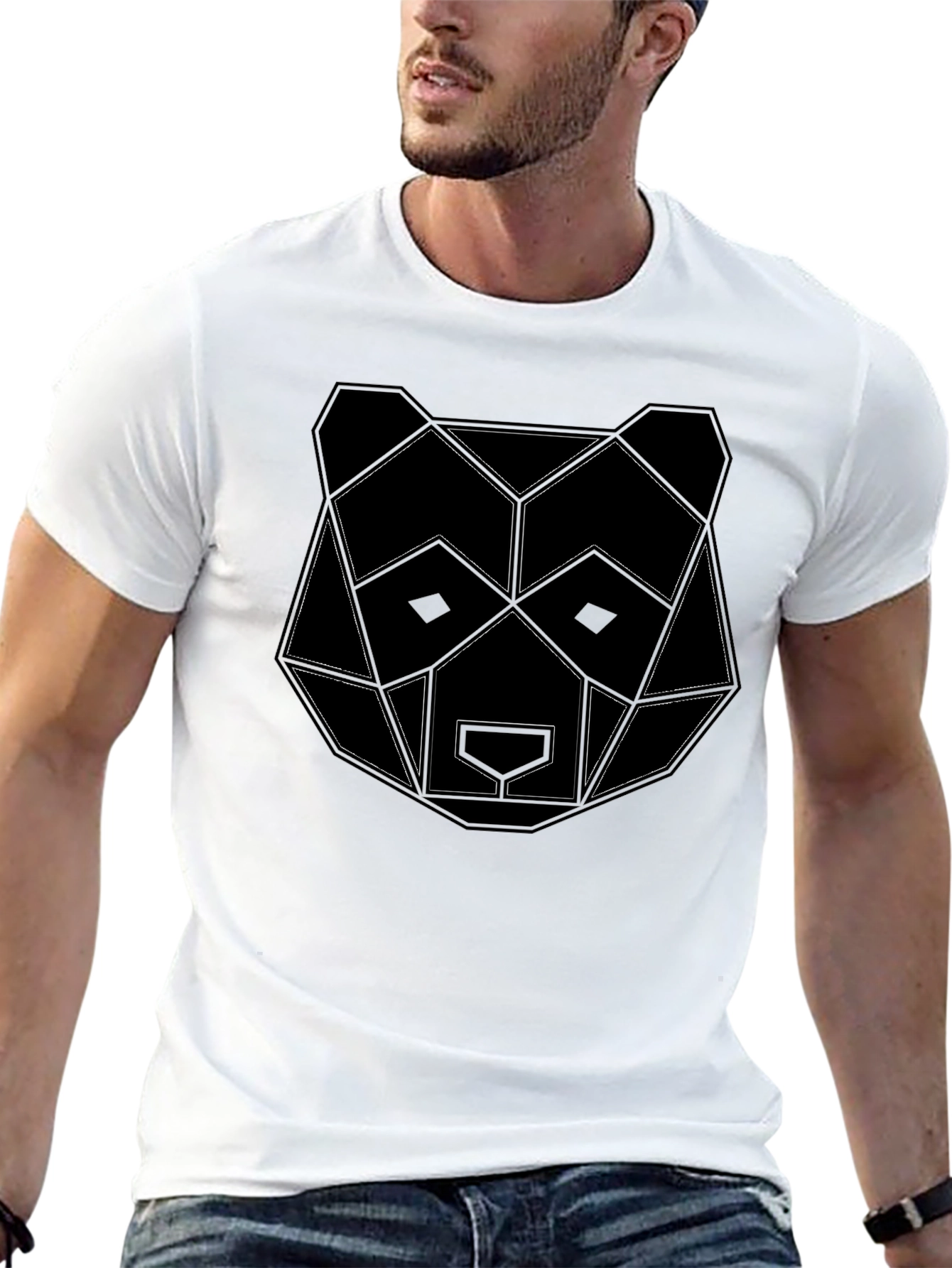 Geometric Bear Graphic Black T-Shirt
