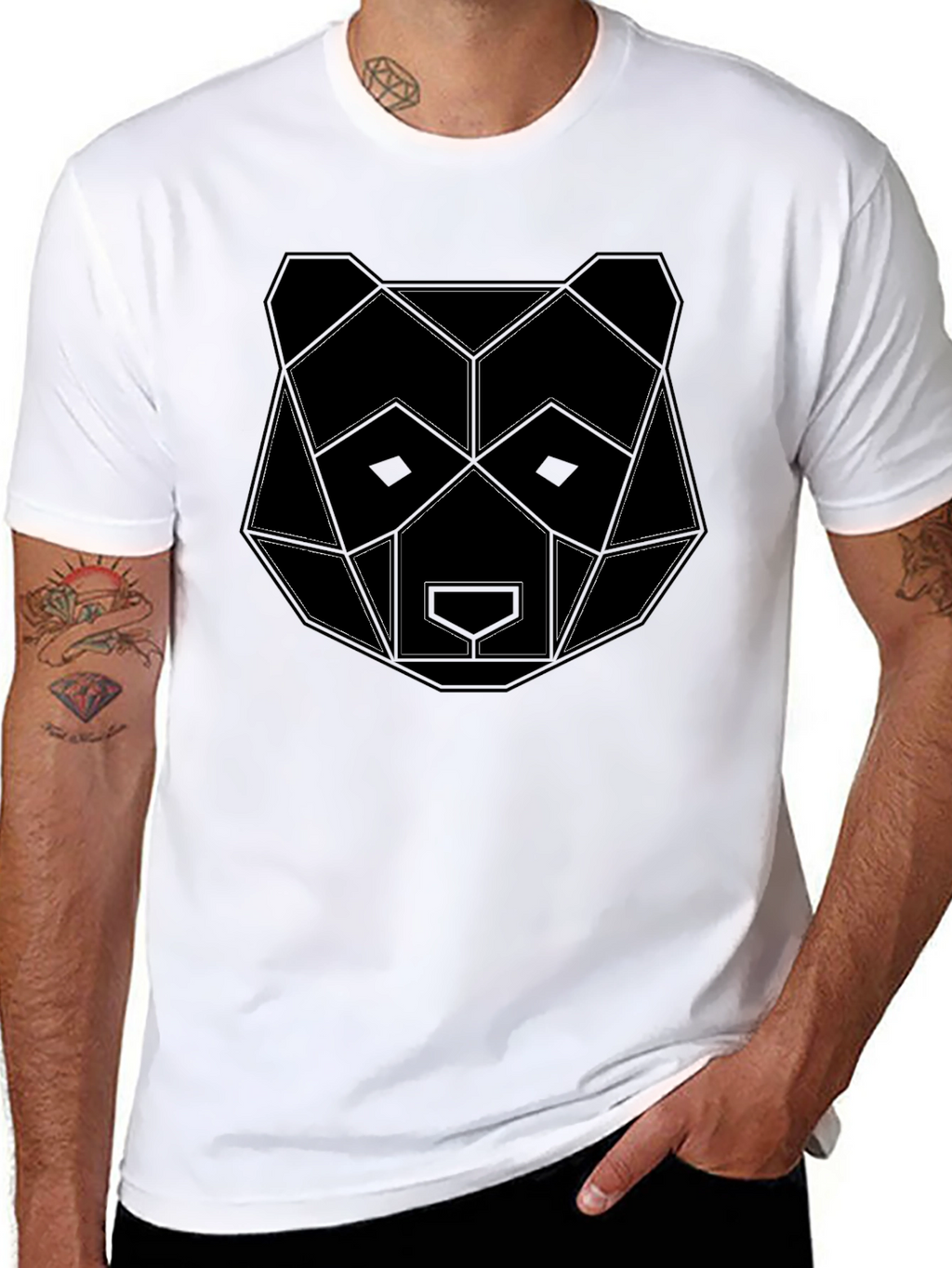Geometric Bear Graphic Black T-Shirt