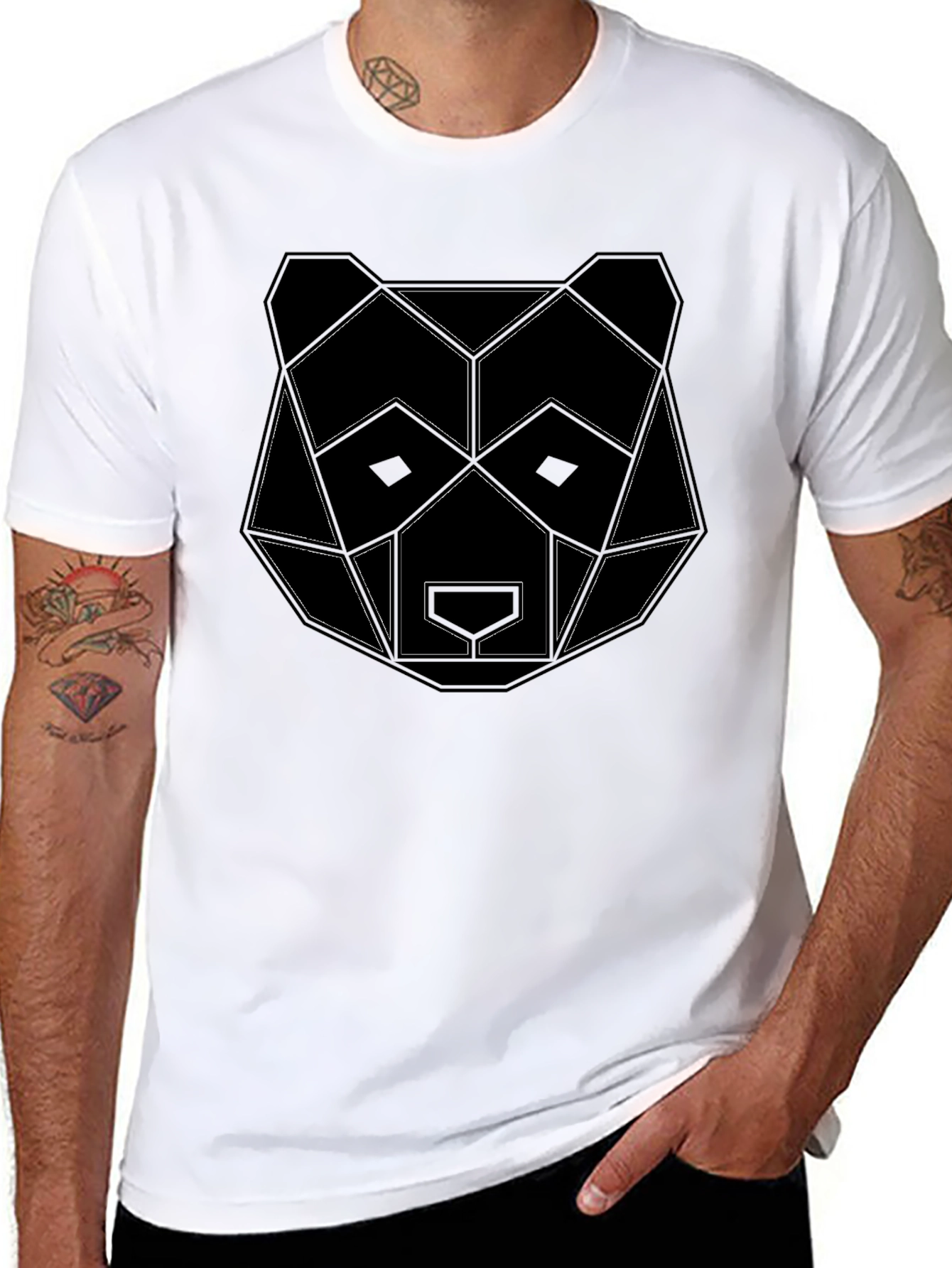 Geometric Bear Graphic Black T-Shirt