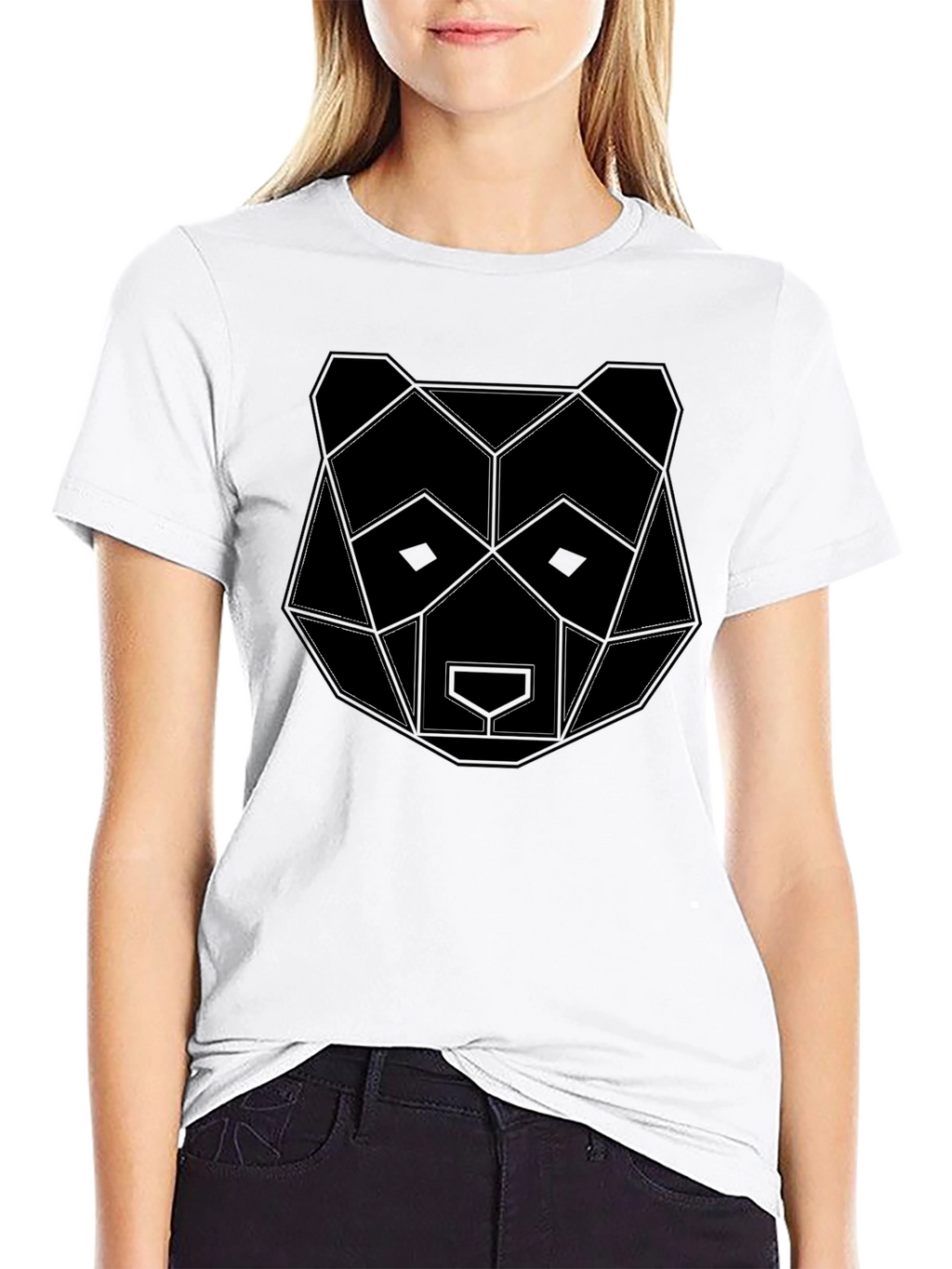 Geometric Bear Graphic Black T-Shirt