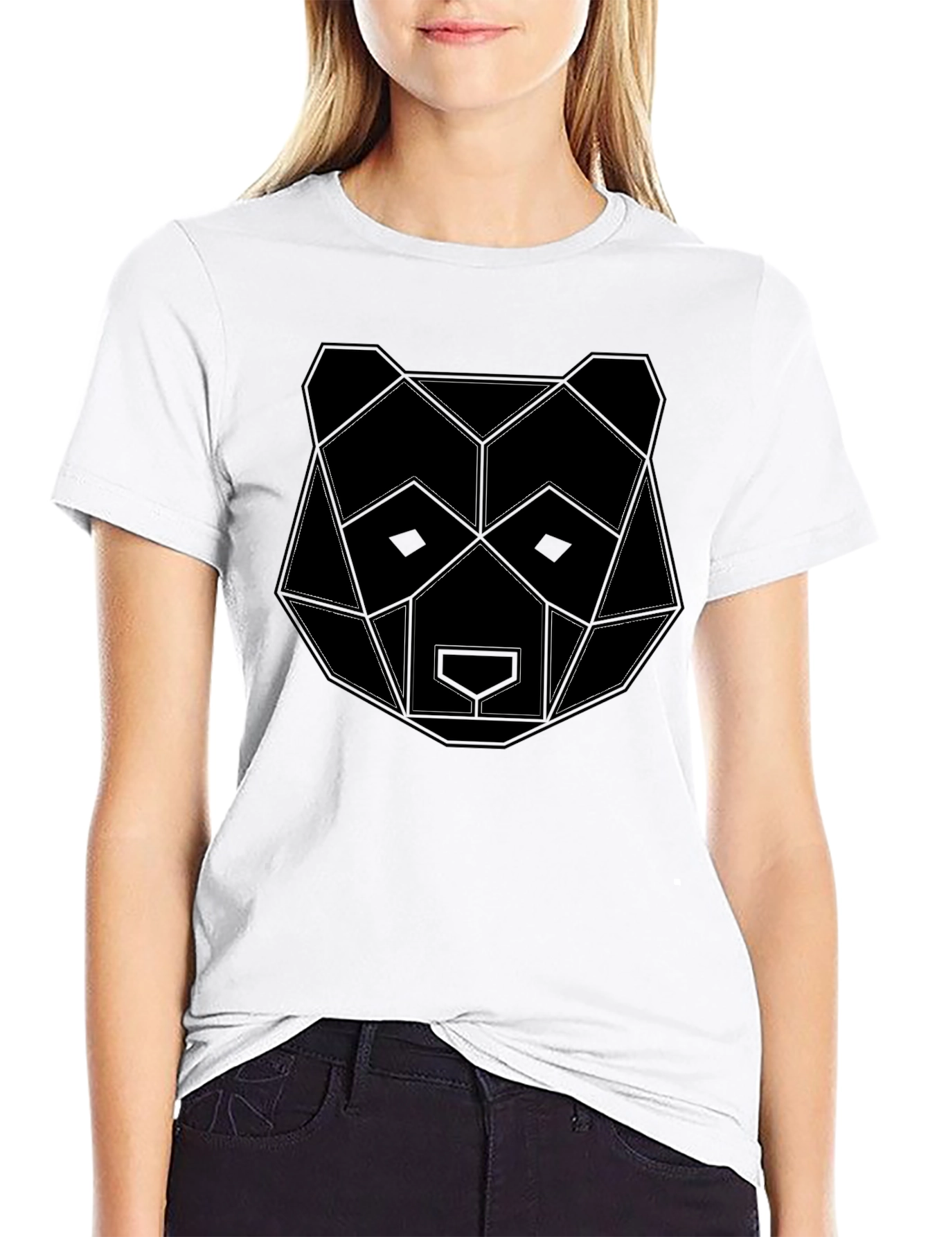 Geometric Bear Graphic Black T-Shirt