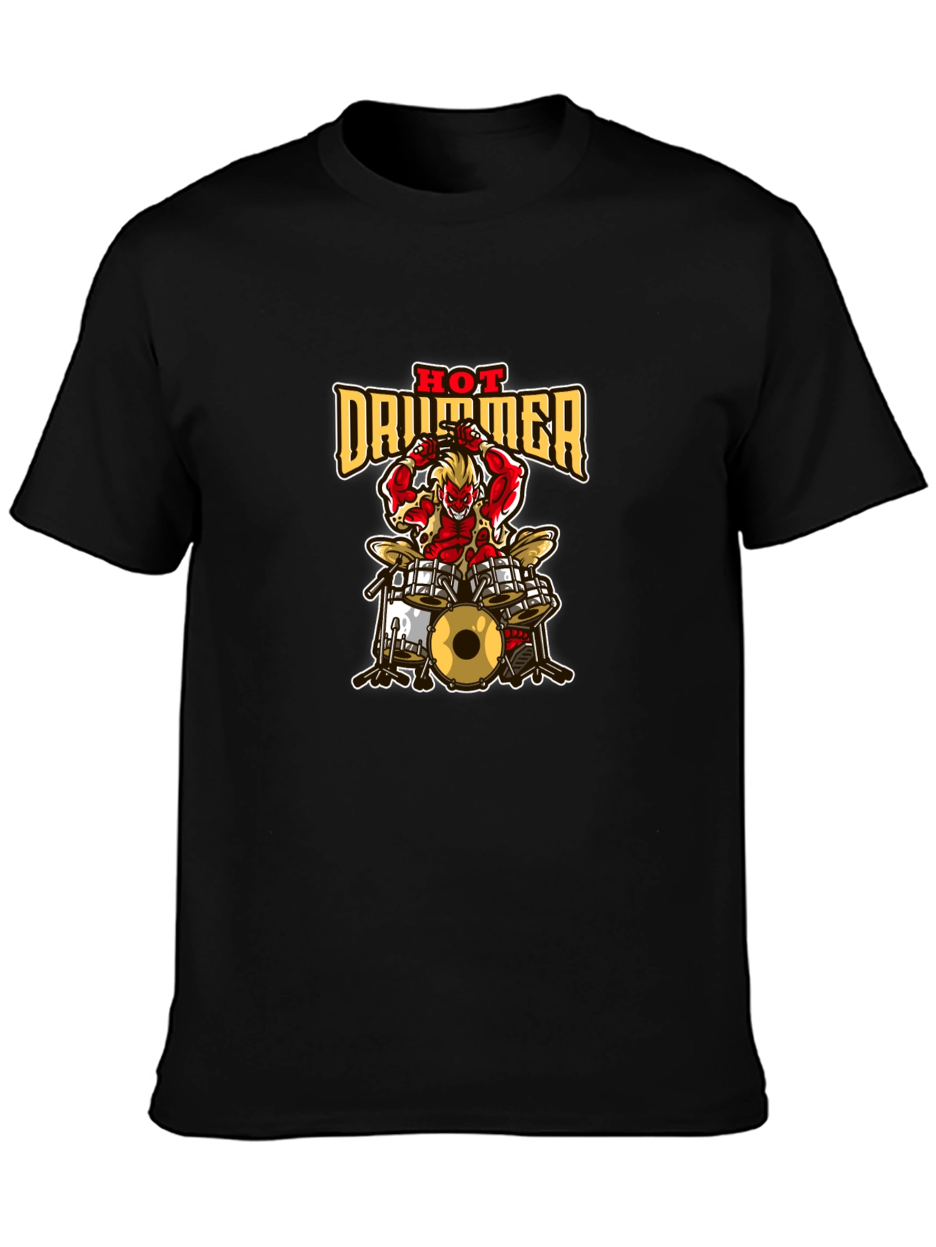 Hot Drummer Graphic Print Black T-Shirt