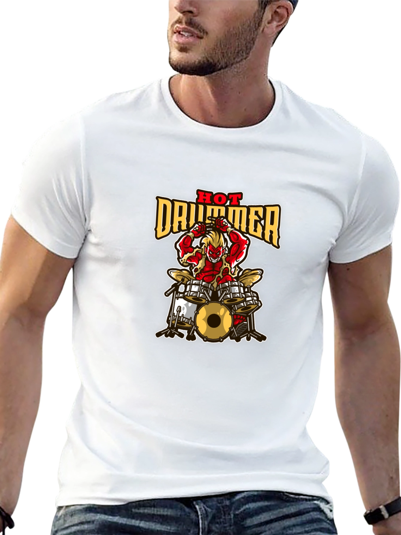 Hot Drummer Graphic Print Black T-Shirt