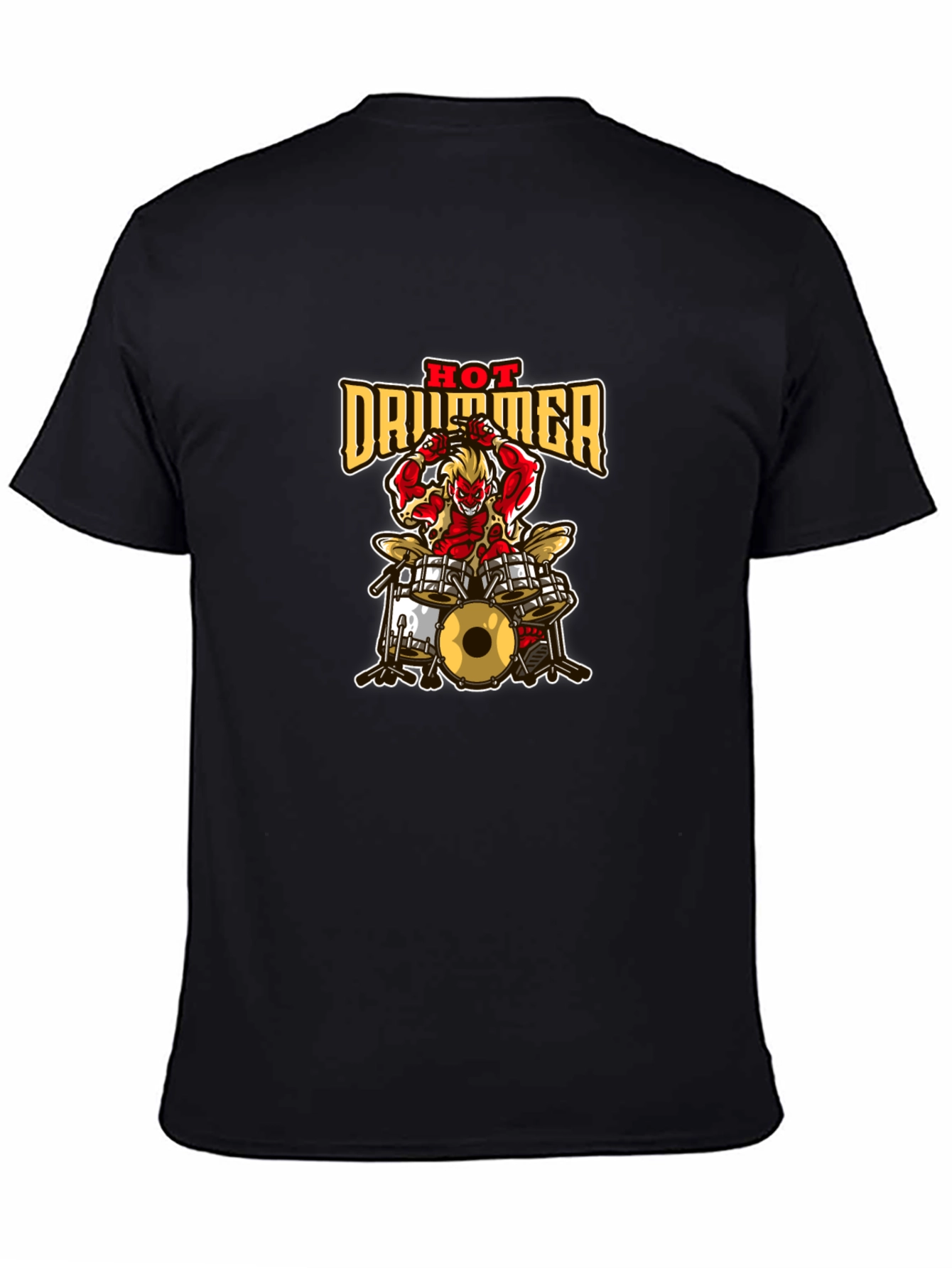Hot Drummer Graphic Print Black T-Shirt