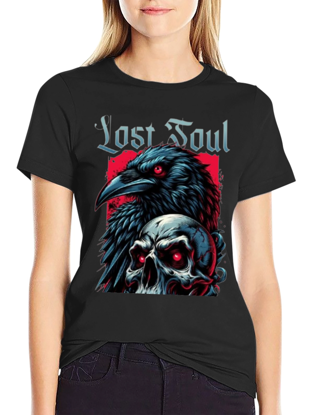Lost Soul Raven Skull Graphic T-Shirt