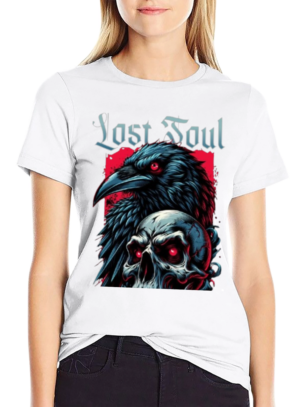 Lost Soul Raven Skull Graphic T-Shirt