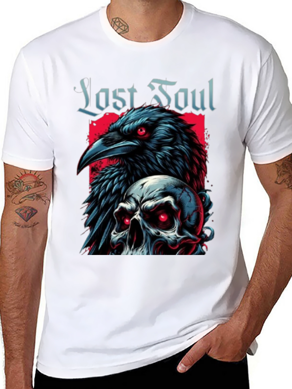 Lost Soul Raven Skull Graphic T-Shirt