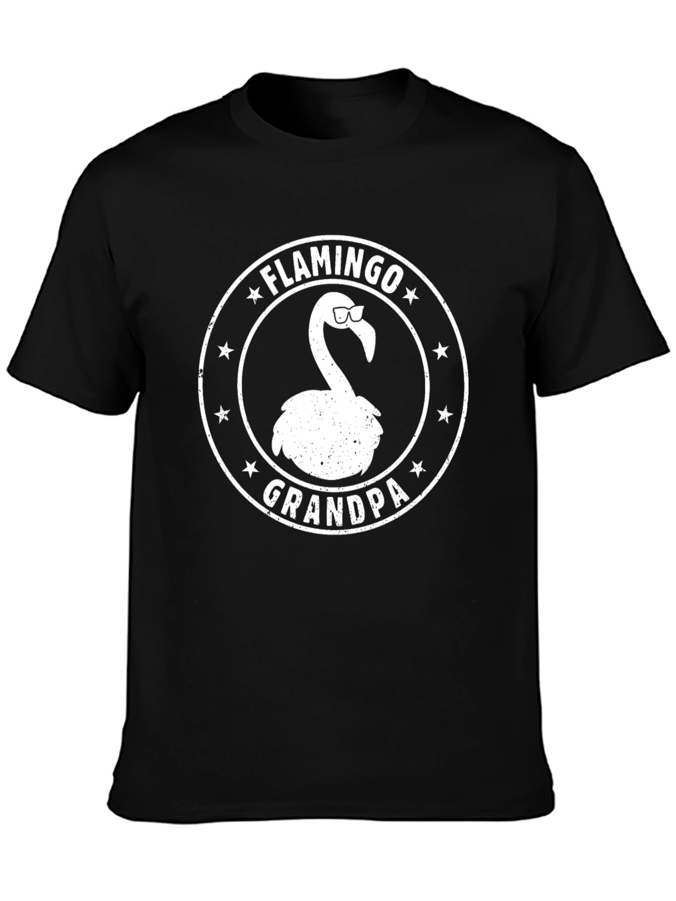 Flamingo Grandpa Graphic Tee - Black Cotton T-Shirt