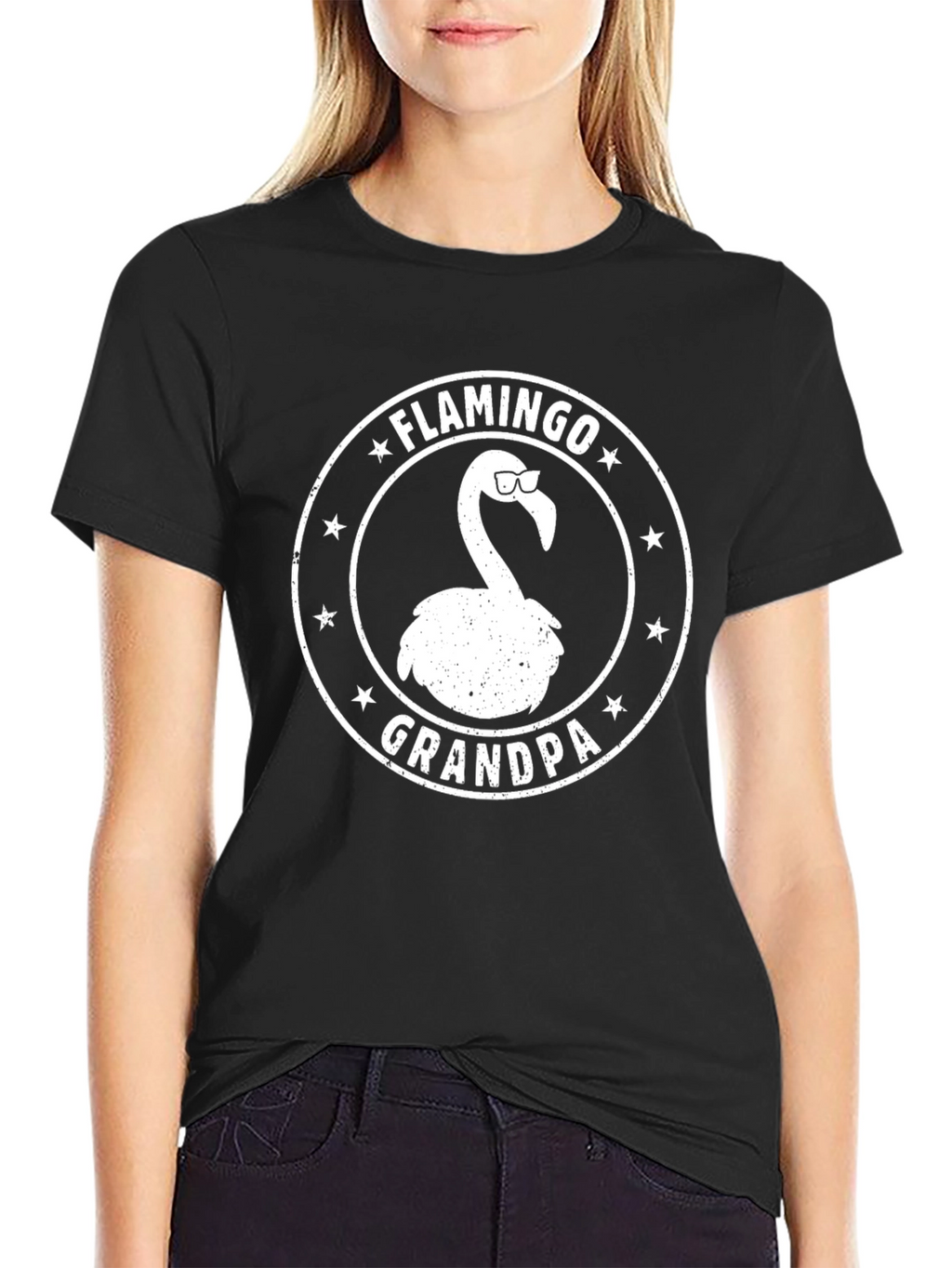 Flamingo Grandpa Graphic Tee - Black Cotton T-Shirt