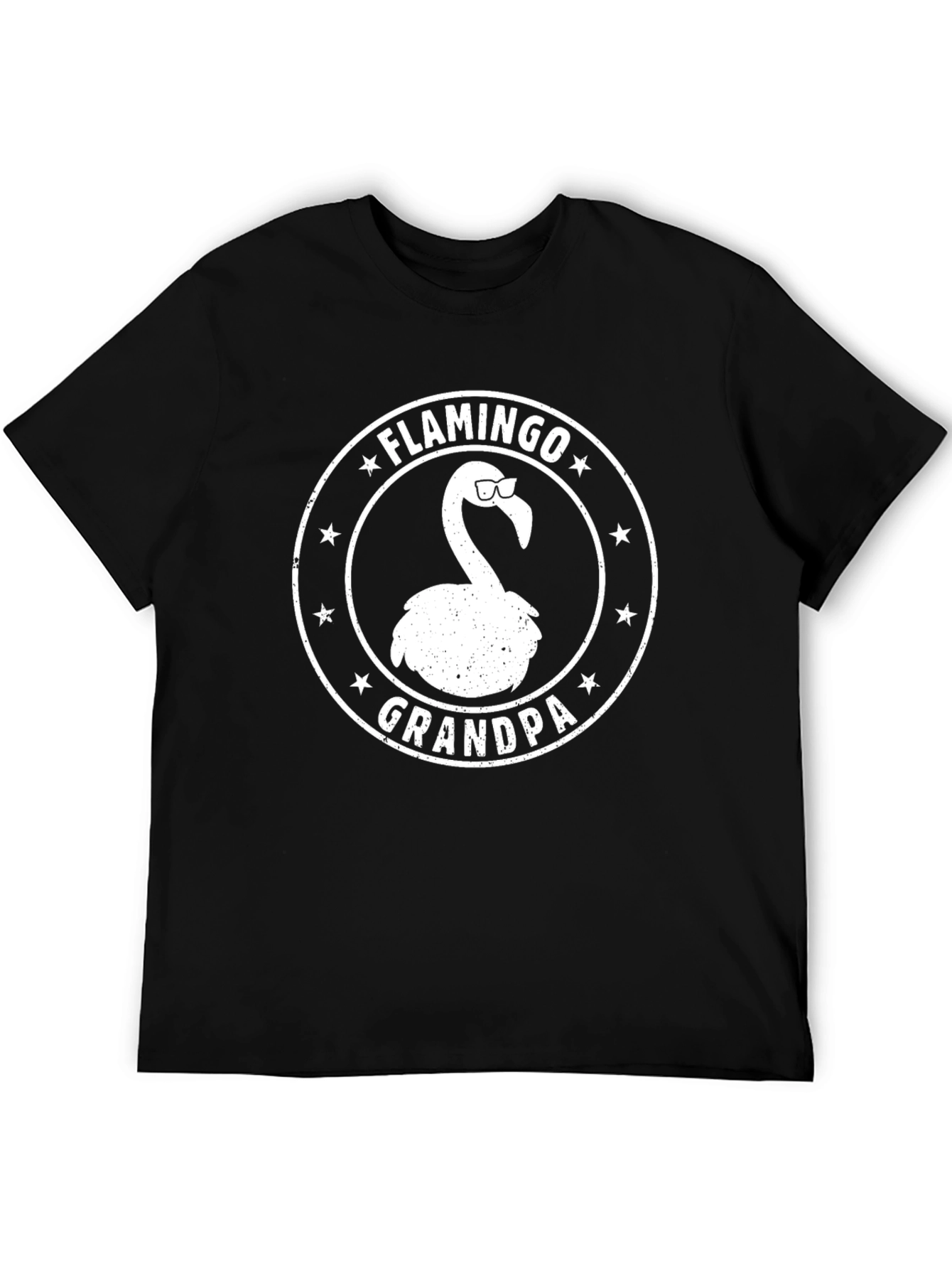 Flamingo Grandpa Graphic Tee - Black Cotton T-Shirt