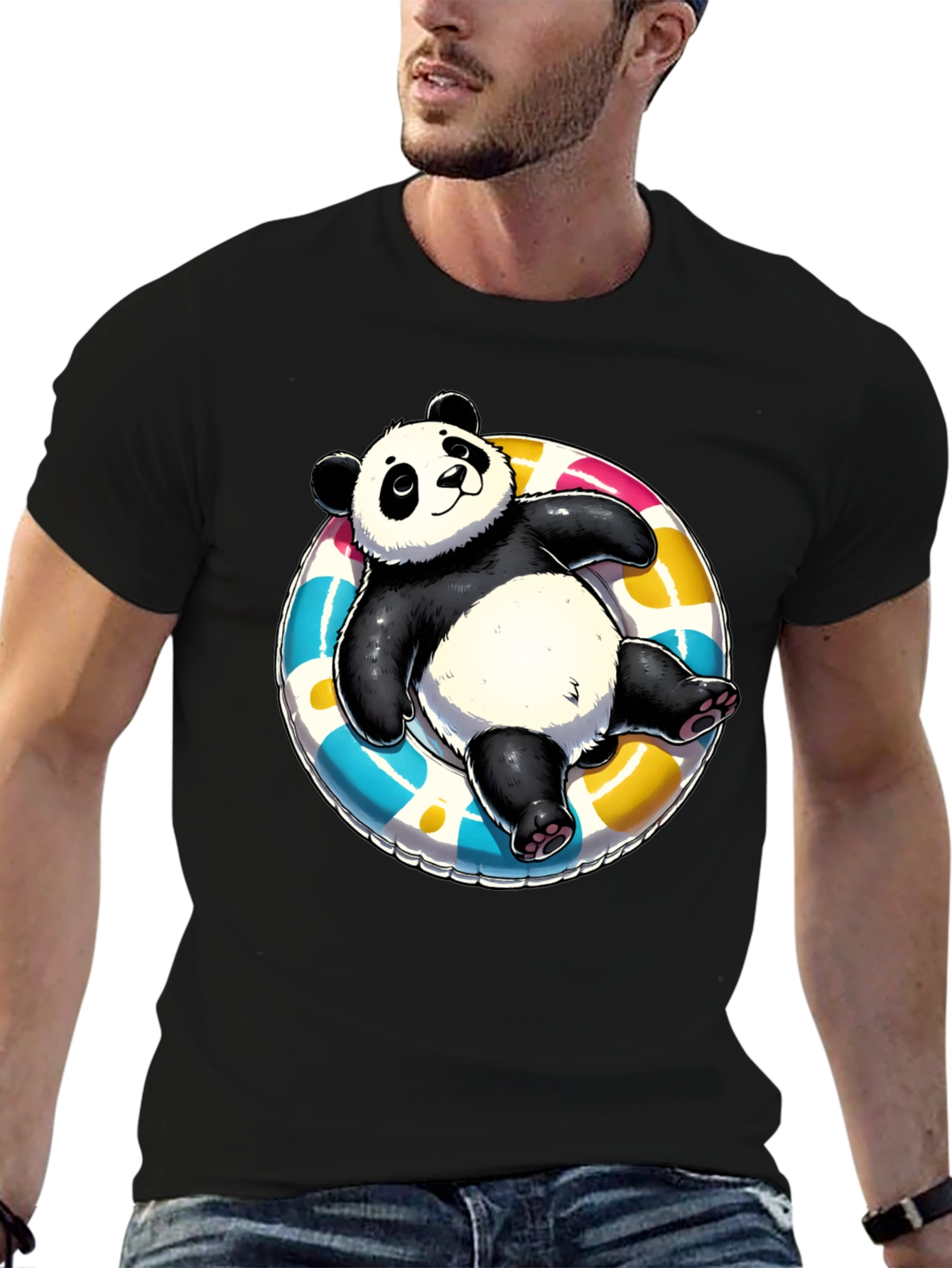 Panda on Float T-Shirt - Black Cotton Tee