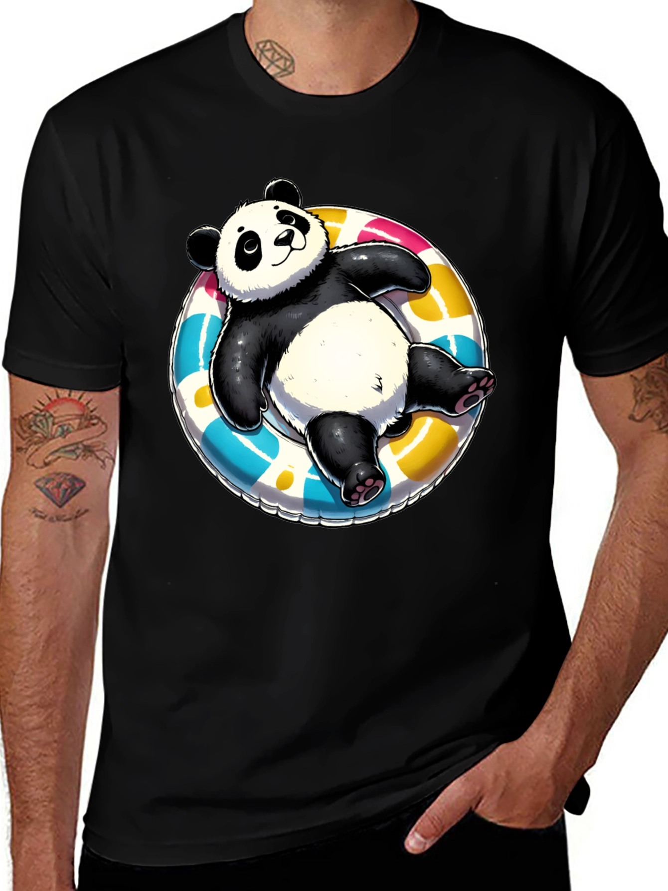 Panda on Float T-Shirt - Black Cotton Tee
