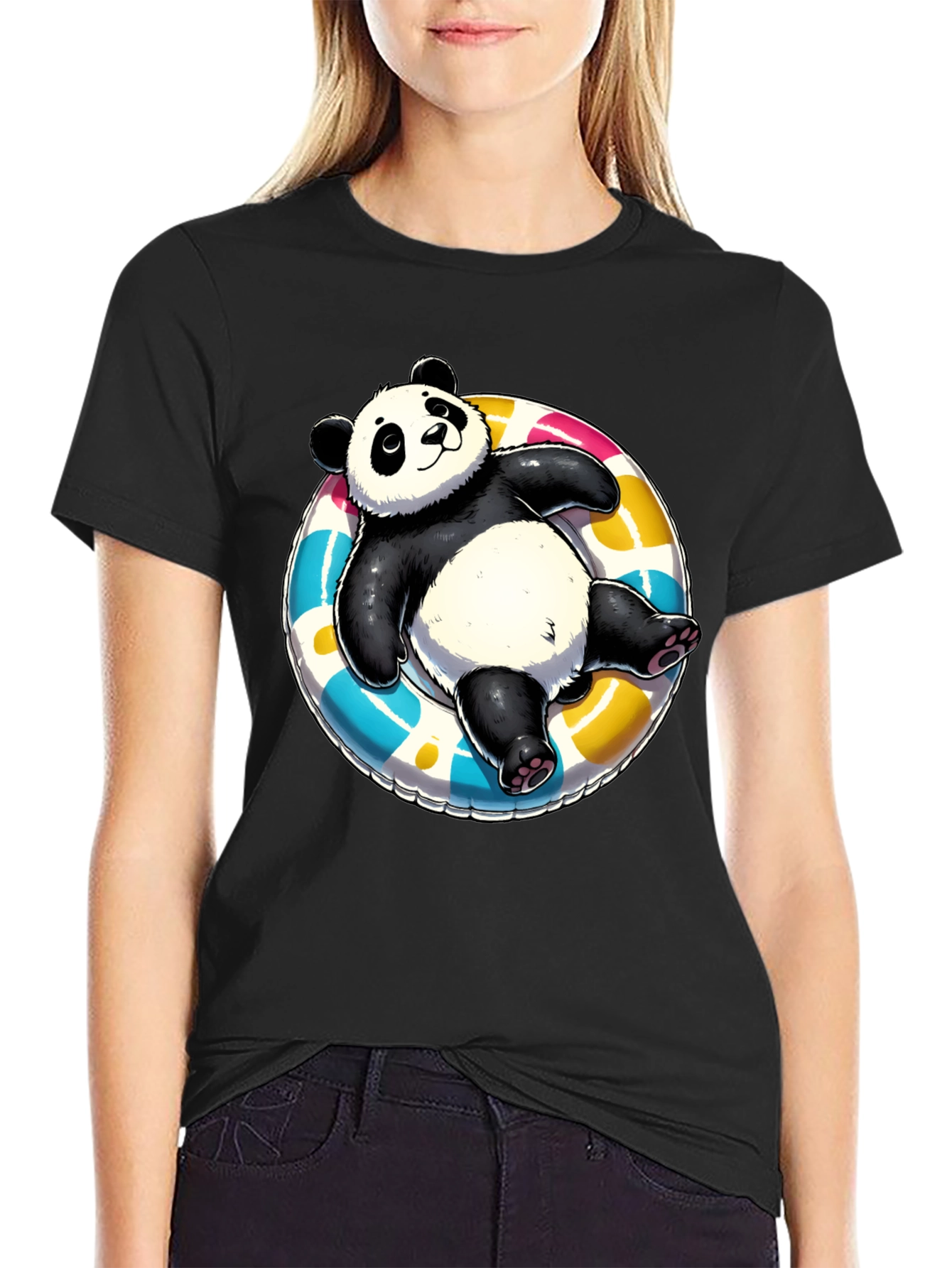 Panda on Float T-Shirt - Black Cotton Tee