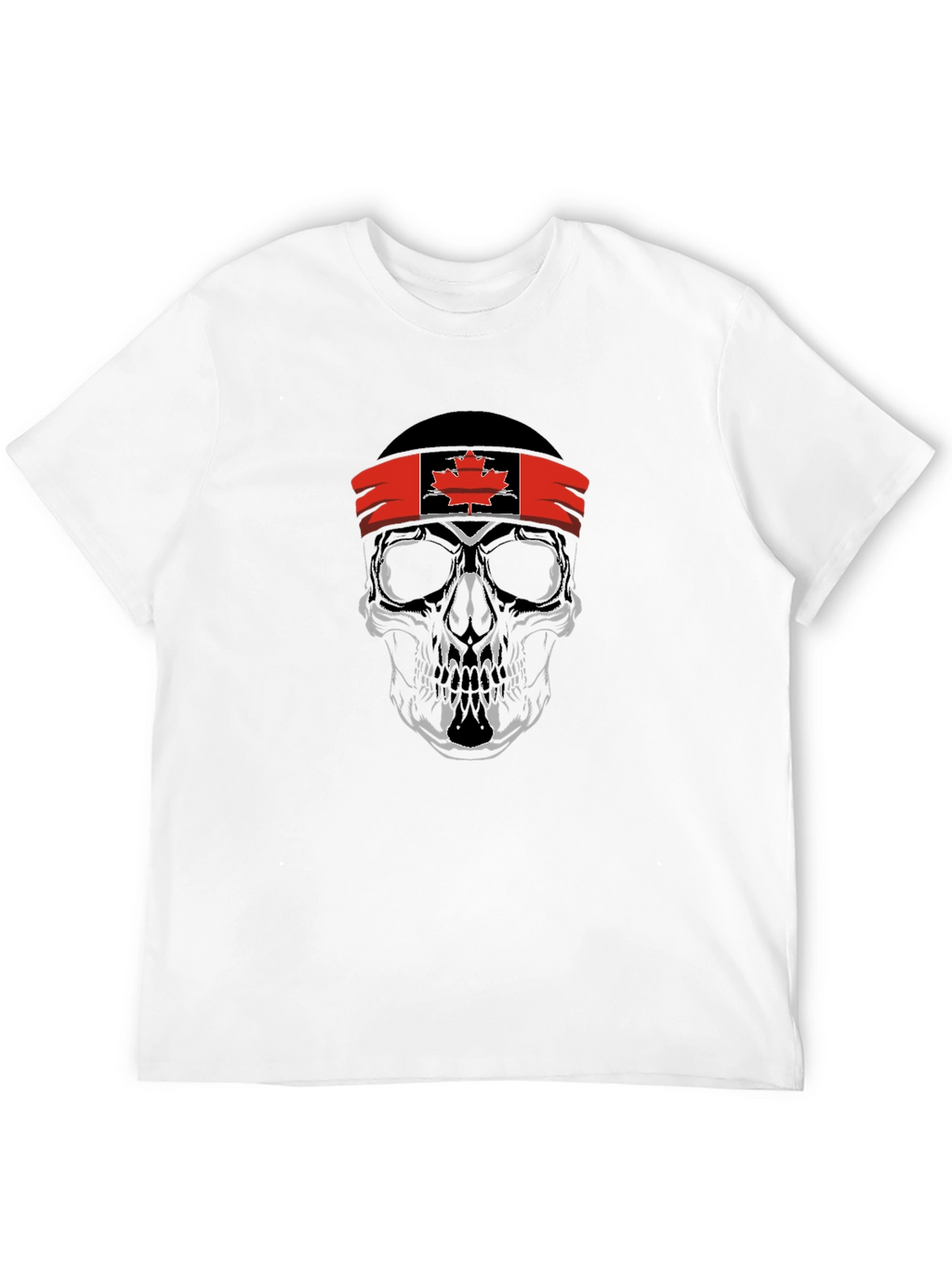 Skull with Canadian Flag Headband Graphic T-Shirt