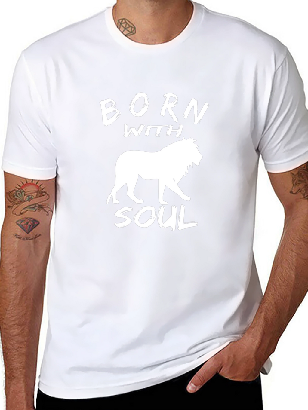 Born With Soul Lion Graphic Tee - Black