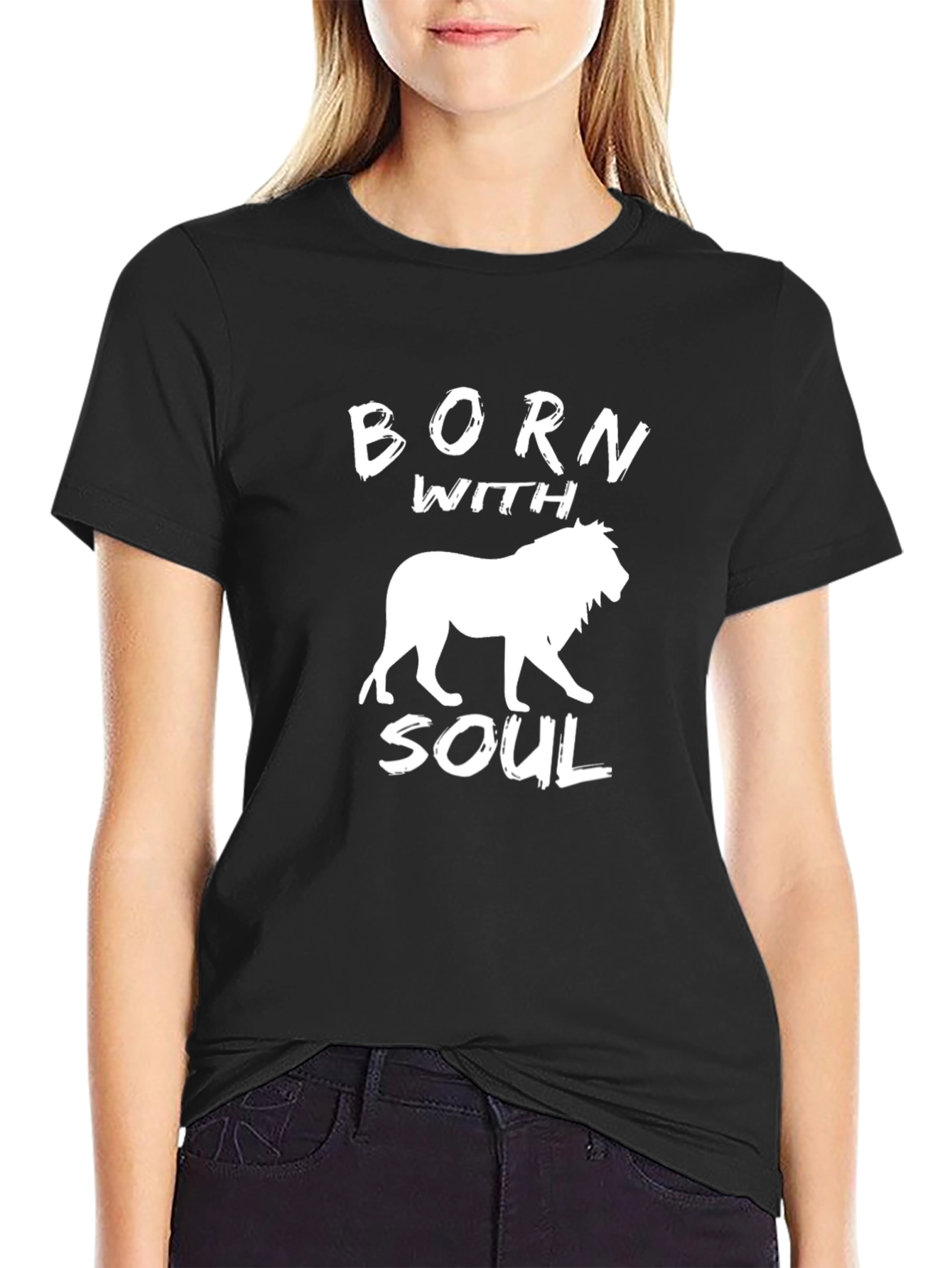 Born With Soul Lion Graphic Tee - Black