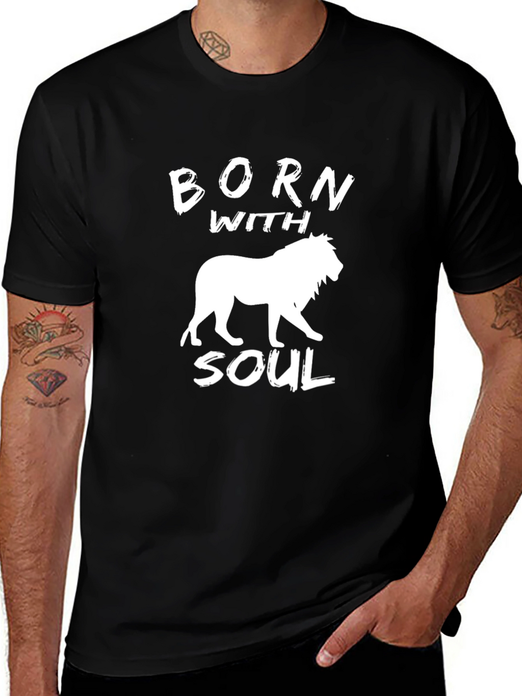 Born With Soul Lion Graphic Tee - Black