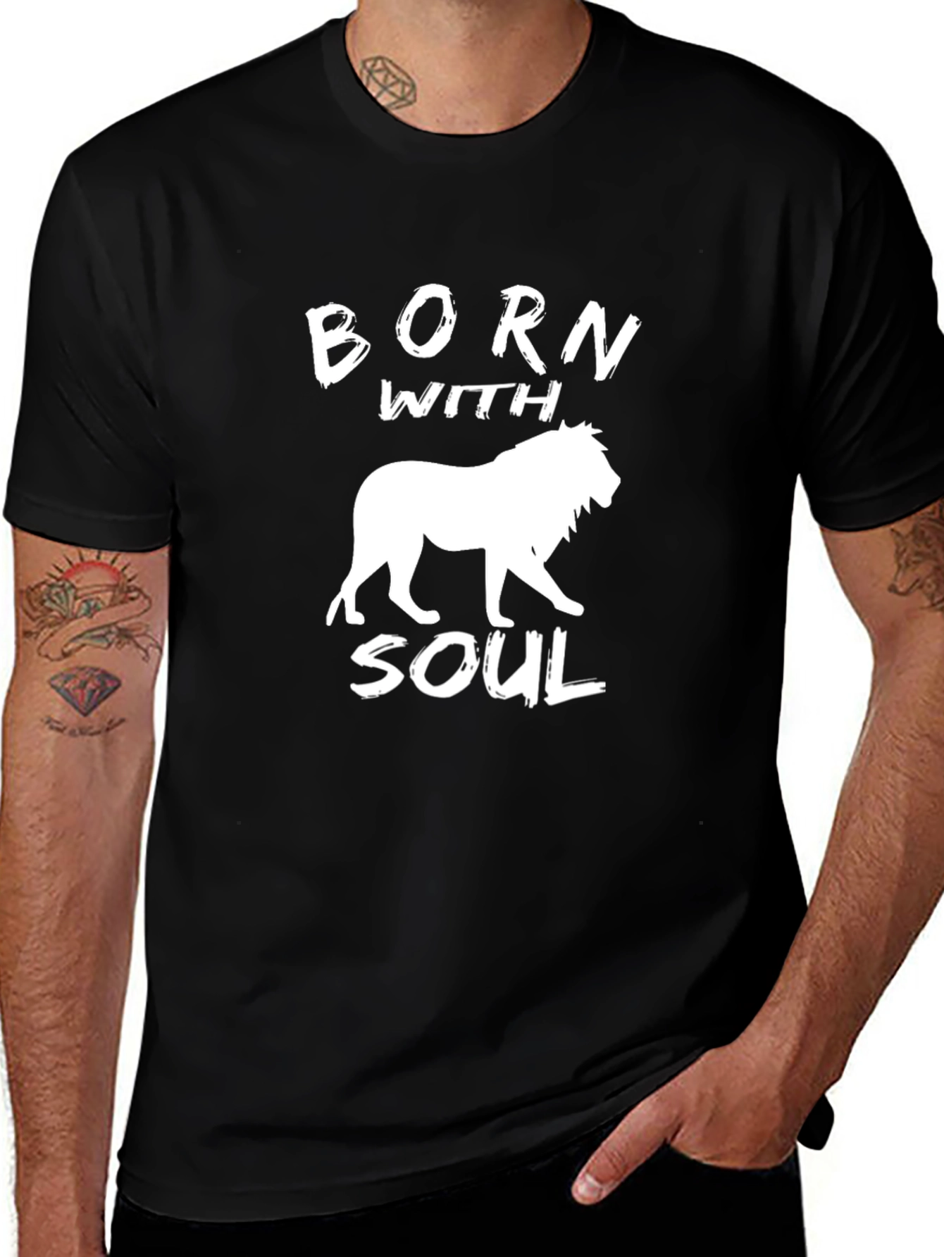 Born With Soul Lion Graphic Tee - Black
