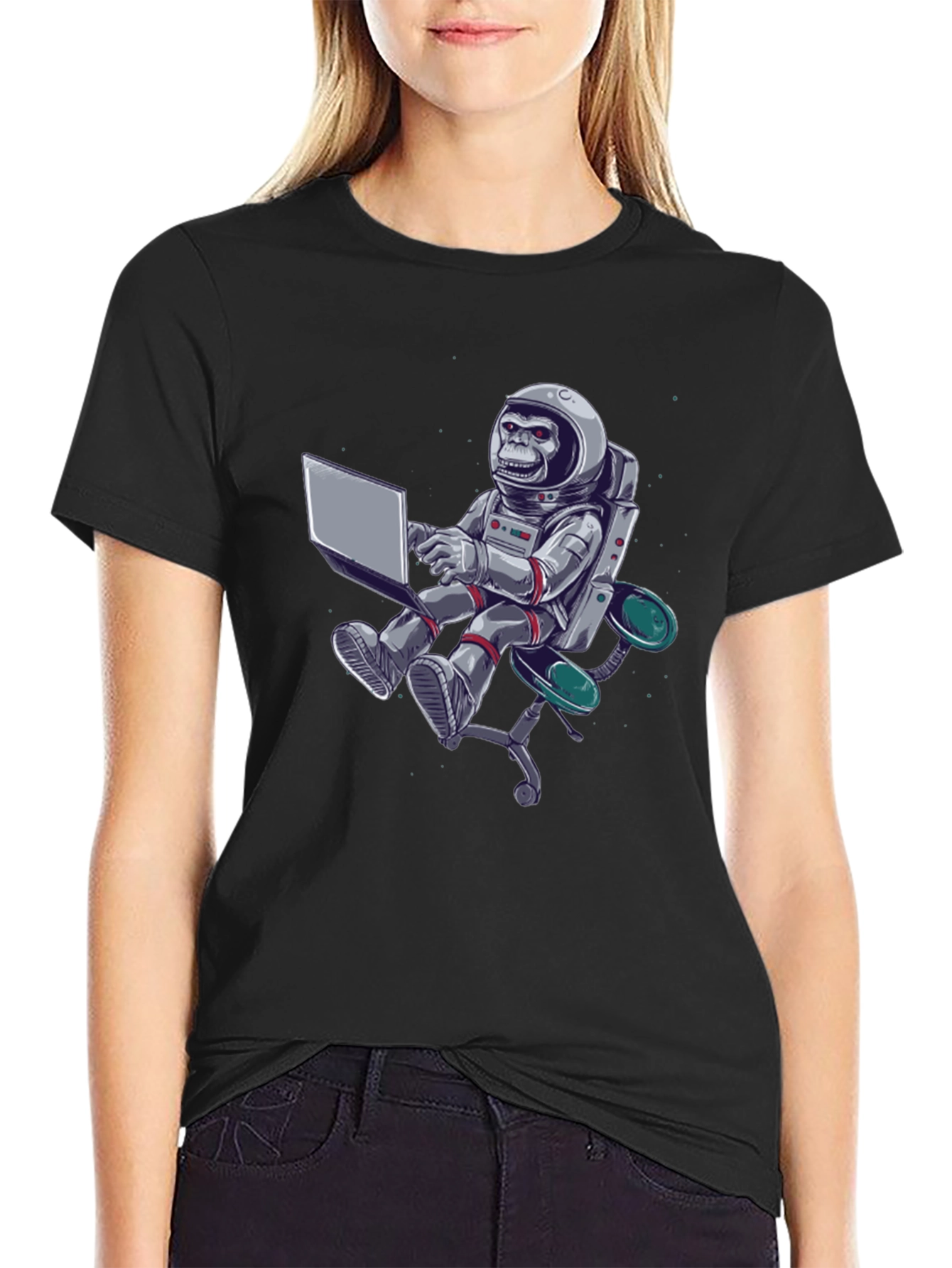 Astronaut Monkey Laptop Graphic Tee