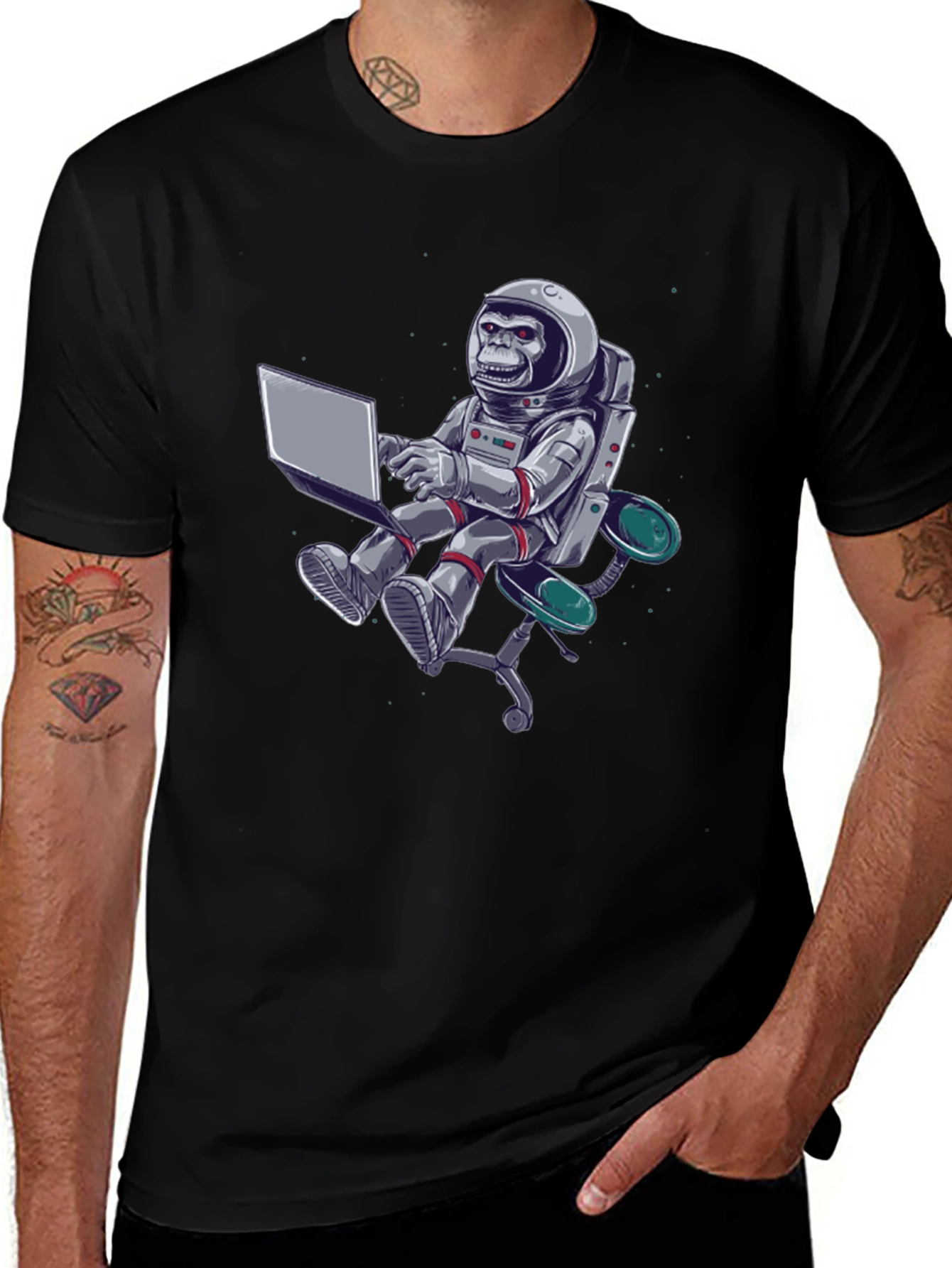 Astronaut Monkey Laptop Graphic Tee