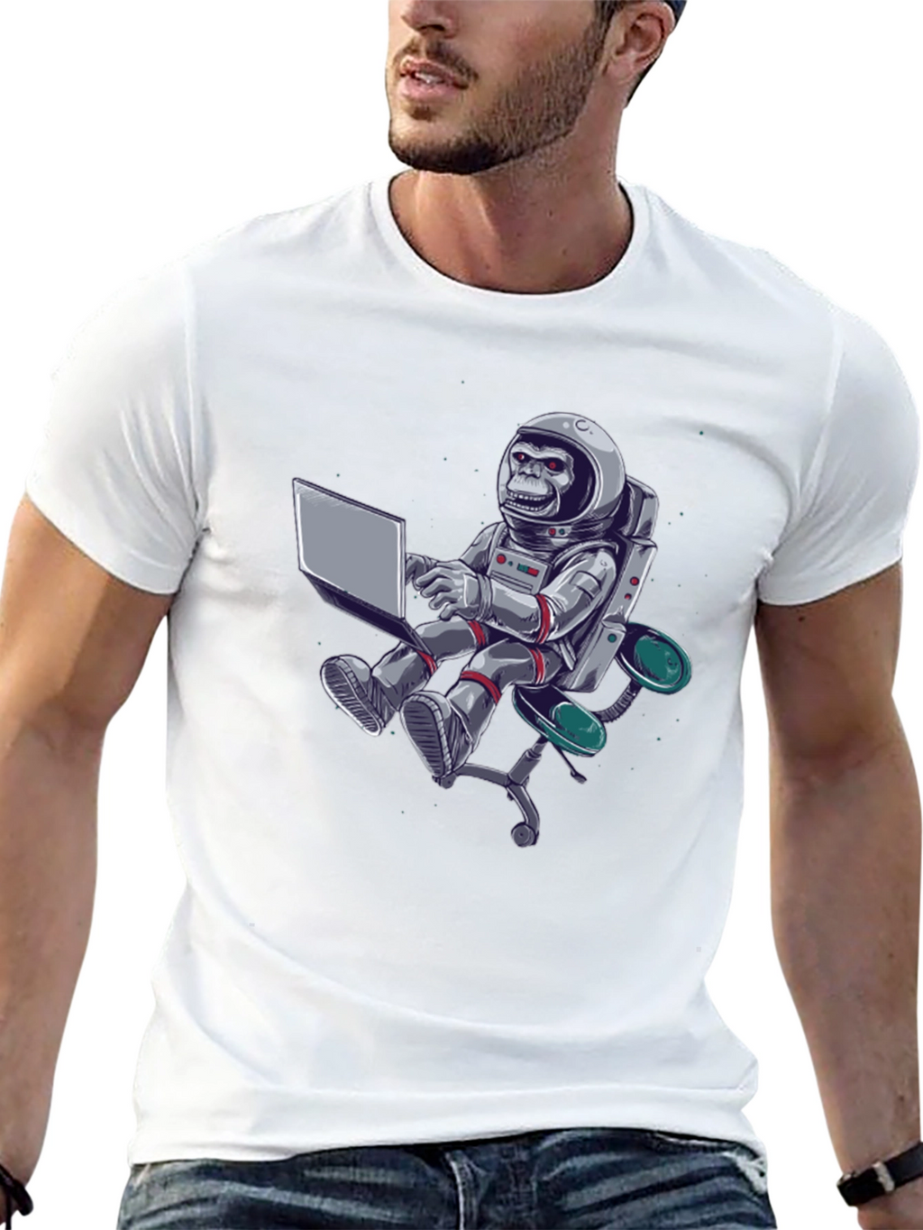 Astronaut Monkey Laptop Graphic Tee