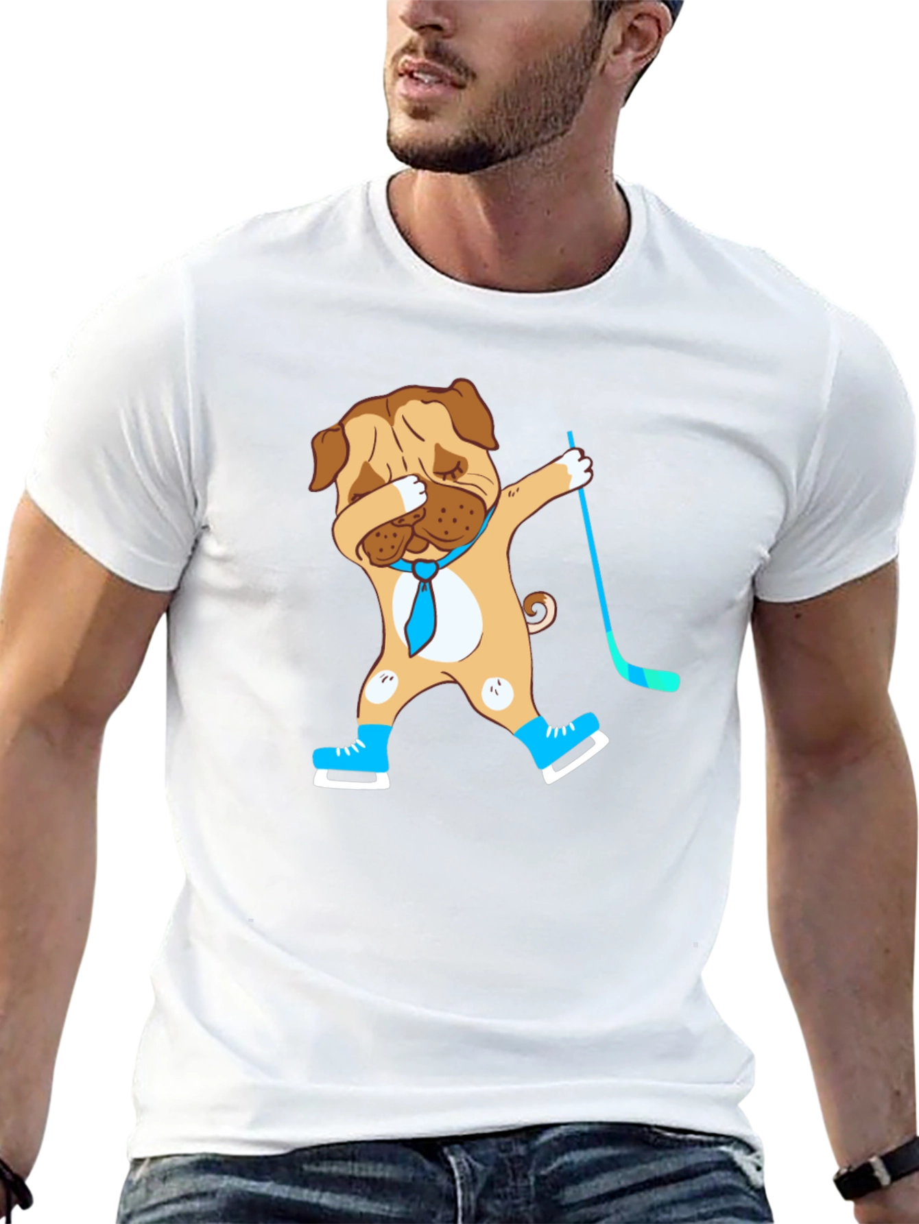 Dabbing Dog Hockey Player Graphic T-Shirt