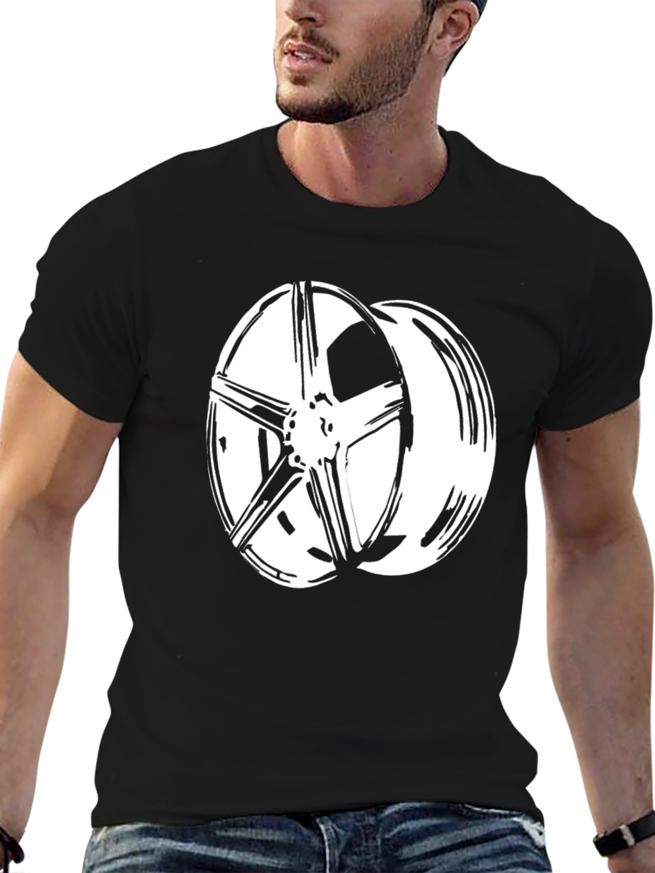 Black Wheel Design T-Shirt