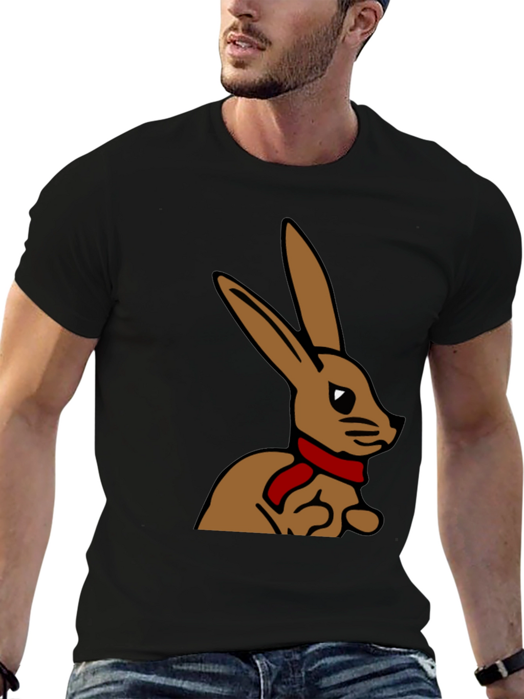 Rabbit T-Shirt - Cartoon Bunny with Scarf