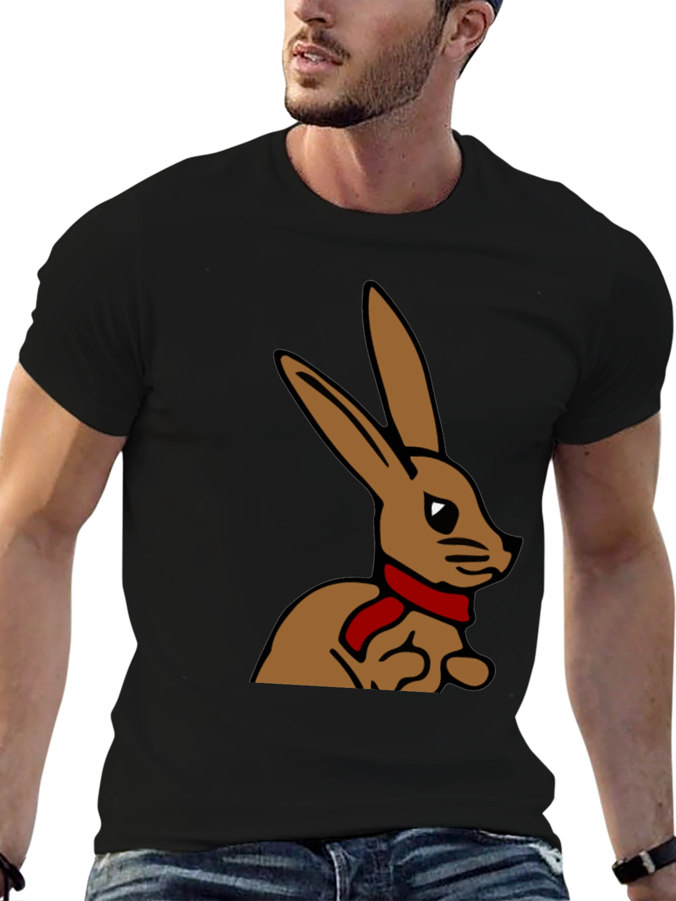 Rabbit T-Shirt - Cartoon Bunny with Scarf