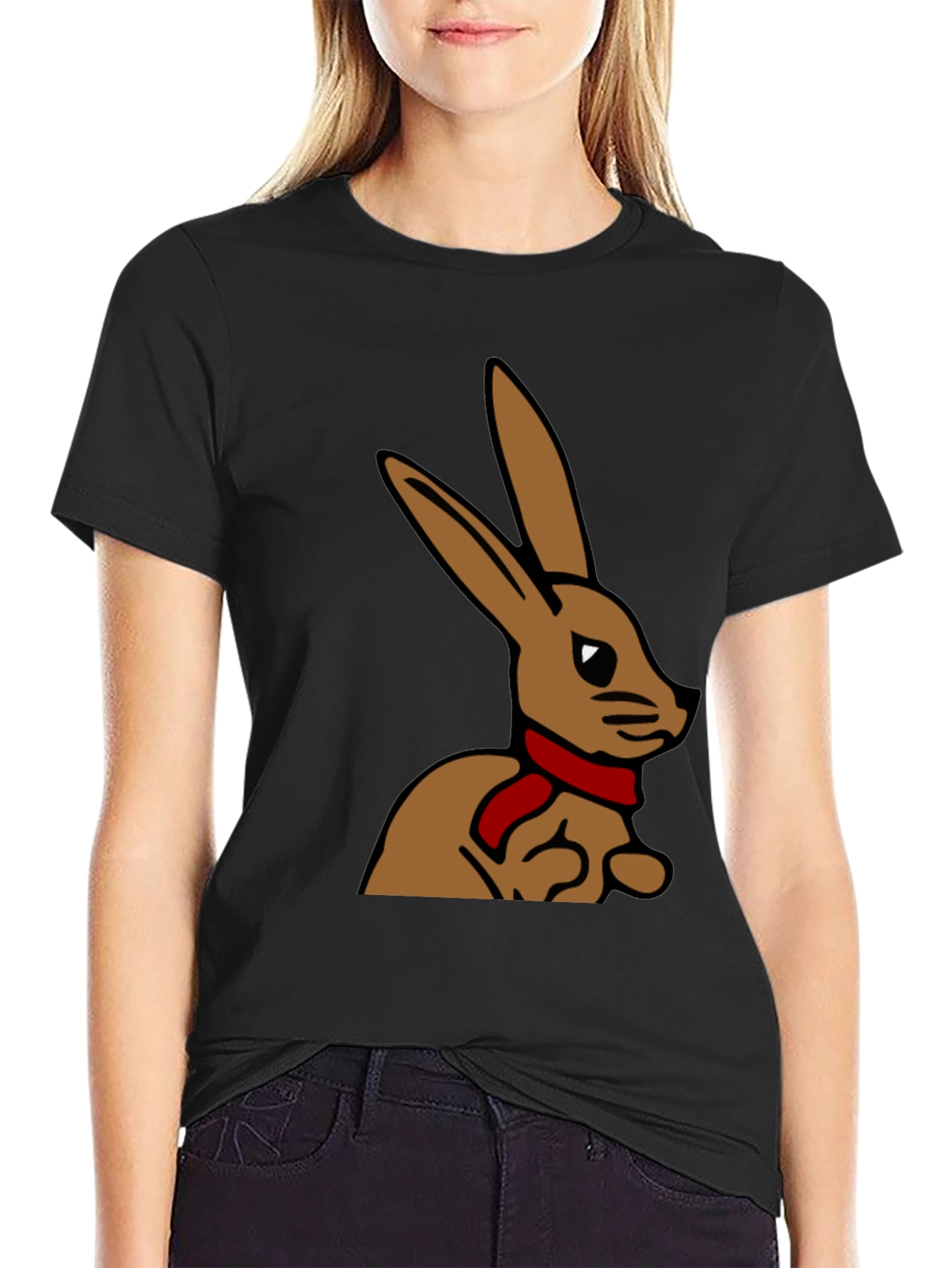 Rabbit T-Shirt - Cartoon Bunny with Scarf
