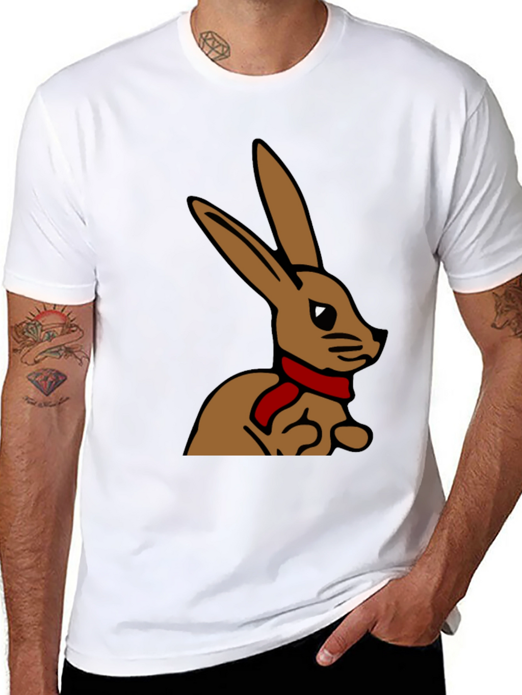 Rabbit T-Shirt - Cartoon Bunny with Scarf
